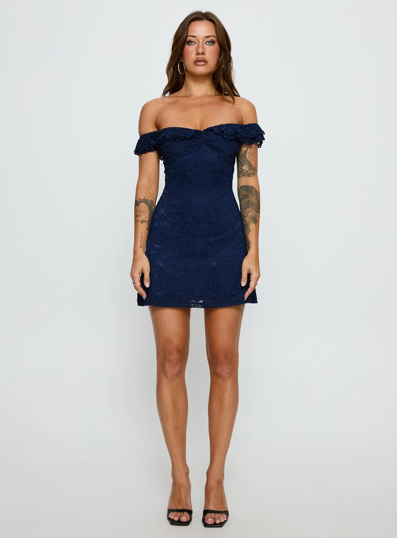 Anabeila Strapless Frill Mini Dress Navy - TREBLEV