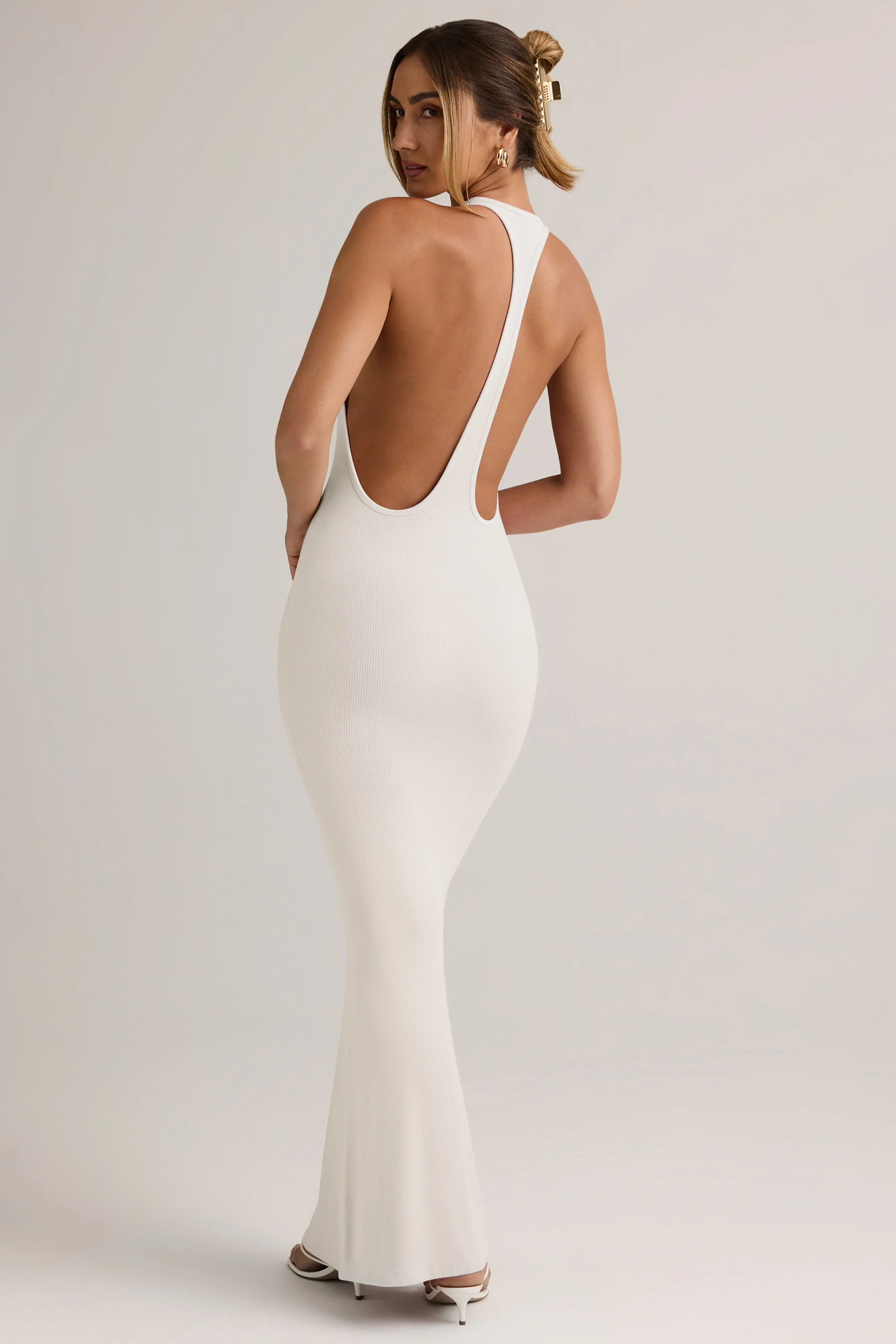 Modal Racerback Maxi Dress in White - TREBLEV