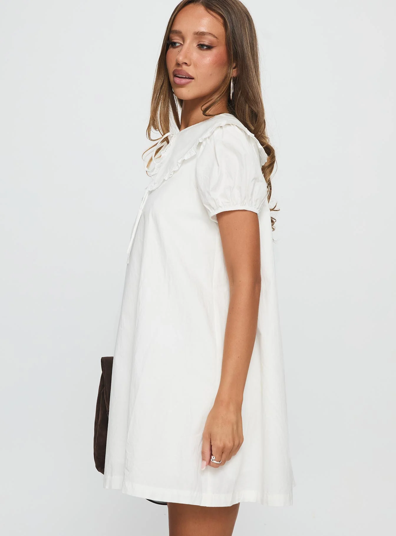 Roseprick Puff Sleeve Babydoll Dress White - TREBLEV