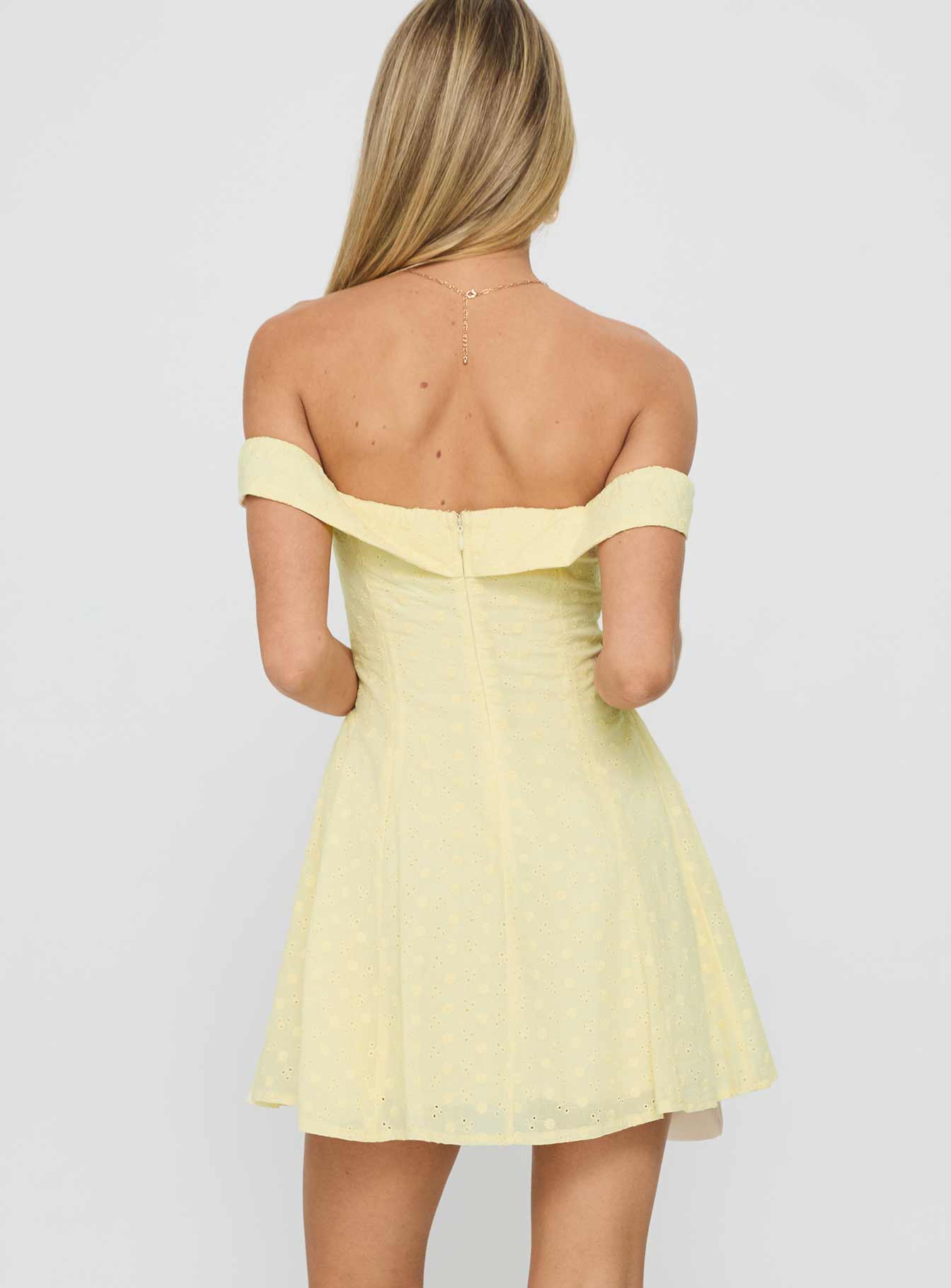 Rosebud Off The Shoulder Mini Dress Lemon - TREBLEV