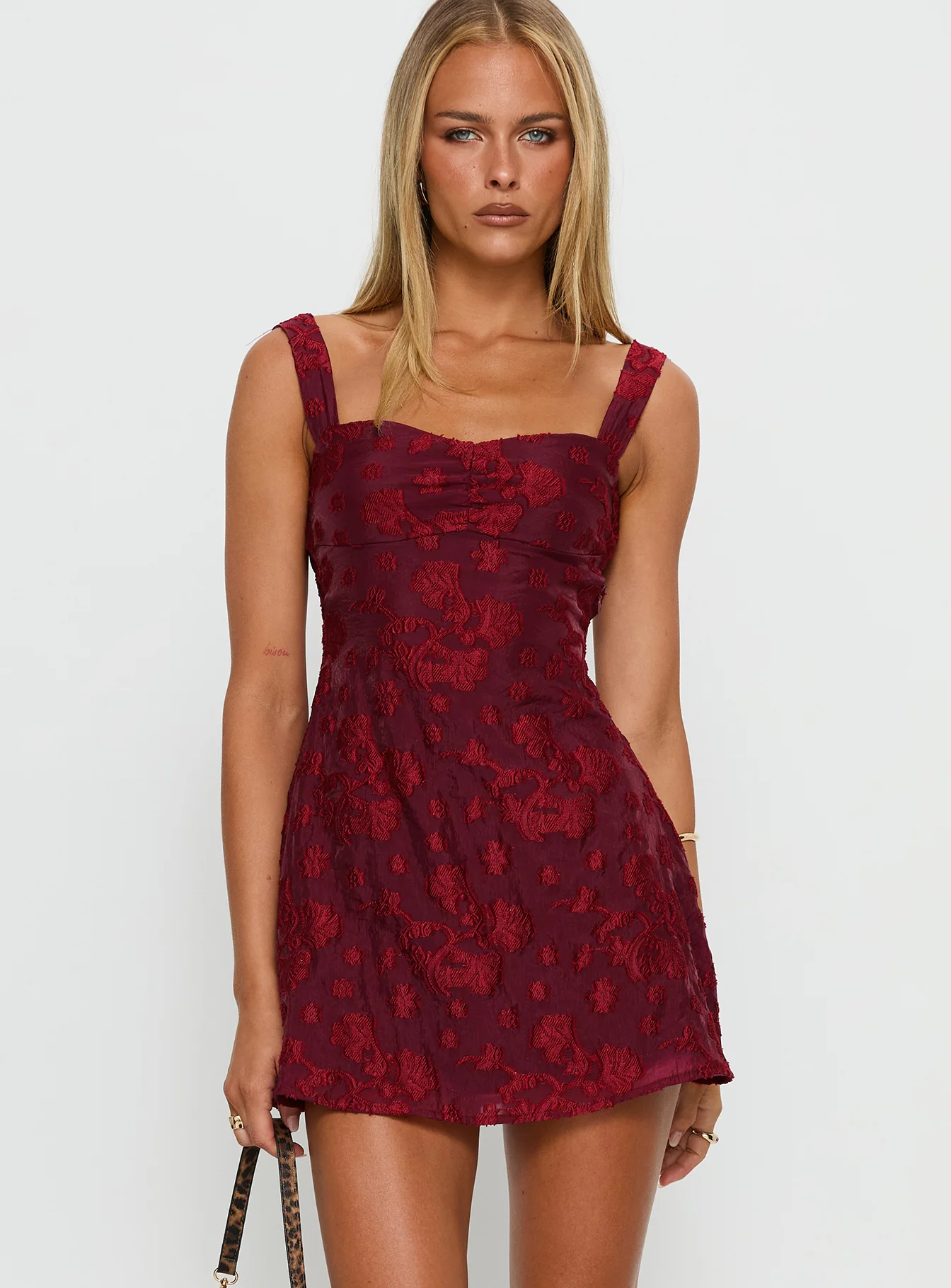 Mcbeath Mini Dress Burgundy Burnout - TREBLEV