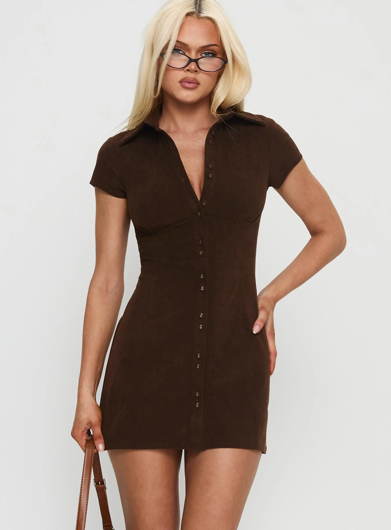 Cottesloe Corduroy Mini Dress Chocolate - TREBLEV