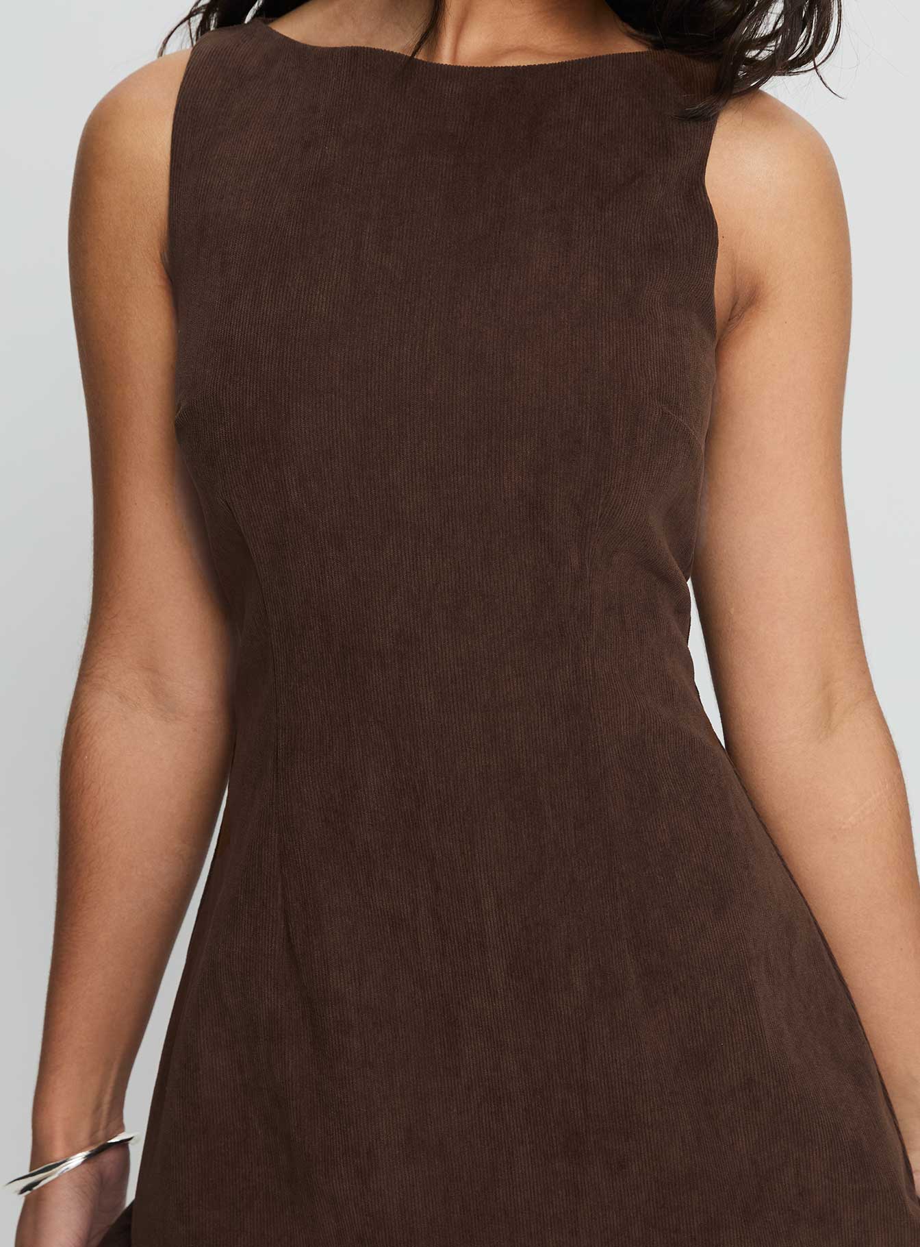 Alfalfa Corduroy Mini Dress Chocolate - TREBLEV