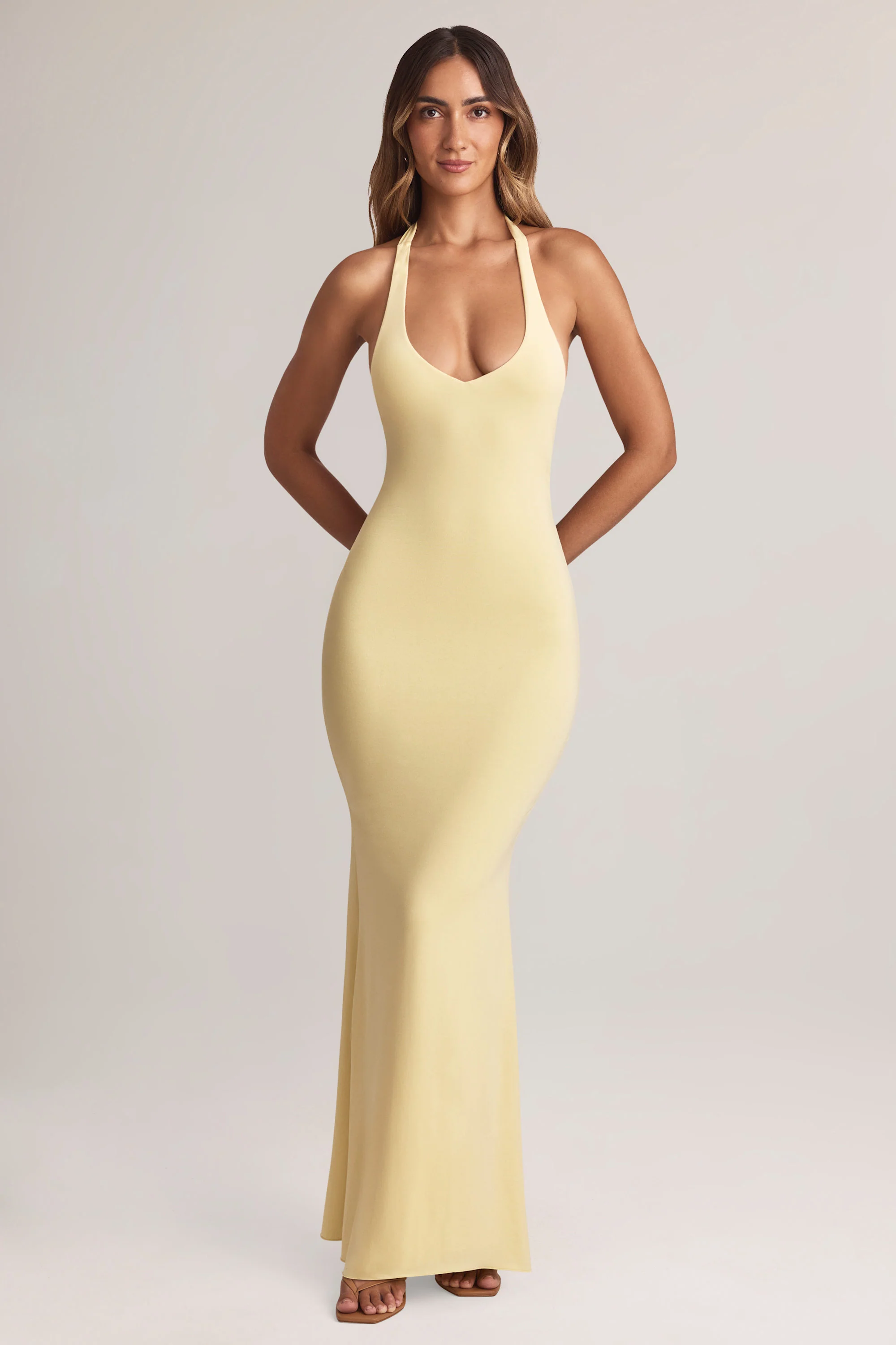Modal Halterneck Maxi Dress in Lemon Sherbet - TREBLEV
