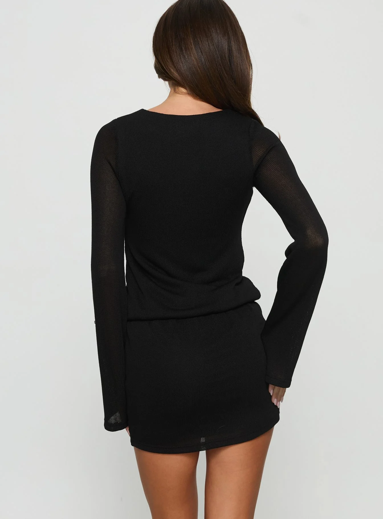 Charming Long Sleeve Mini Dress Black - TREBLEV