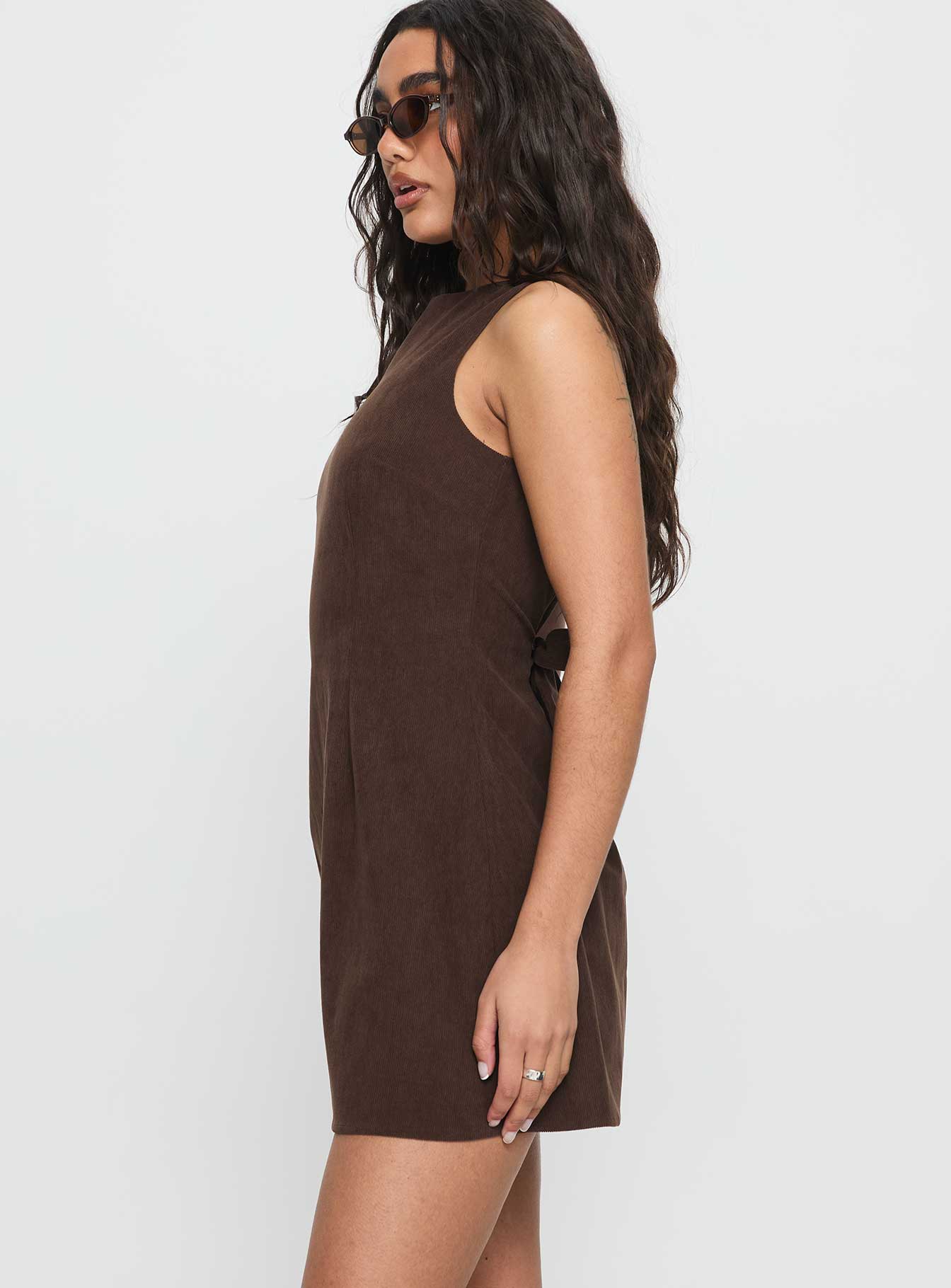 Alfalfa Corduroy Mini Dress Chocolate - TREBLEV
