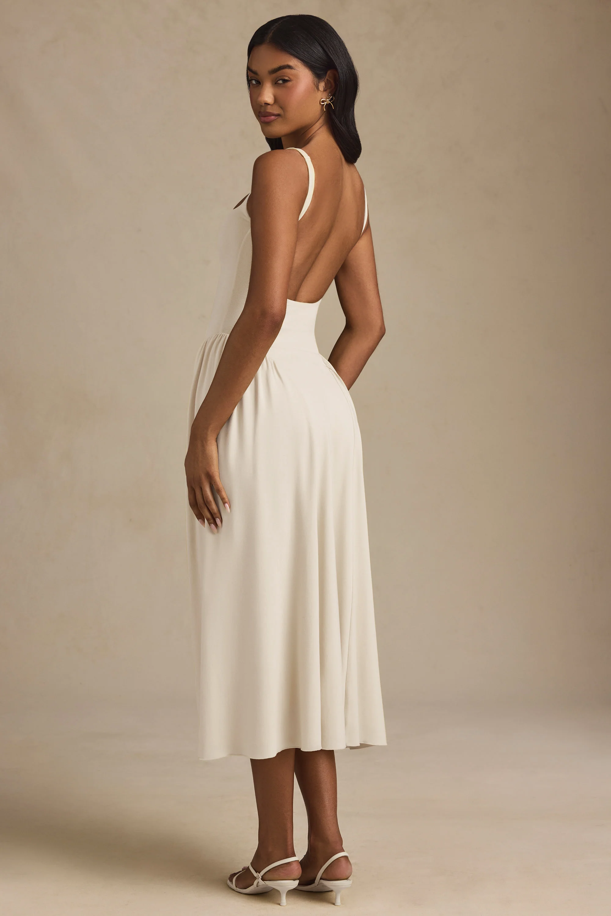 Modal A-Line Midaxi Dress in Ivory - TREBLEV