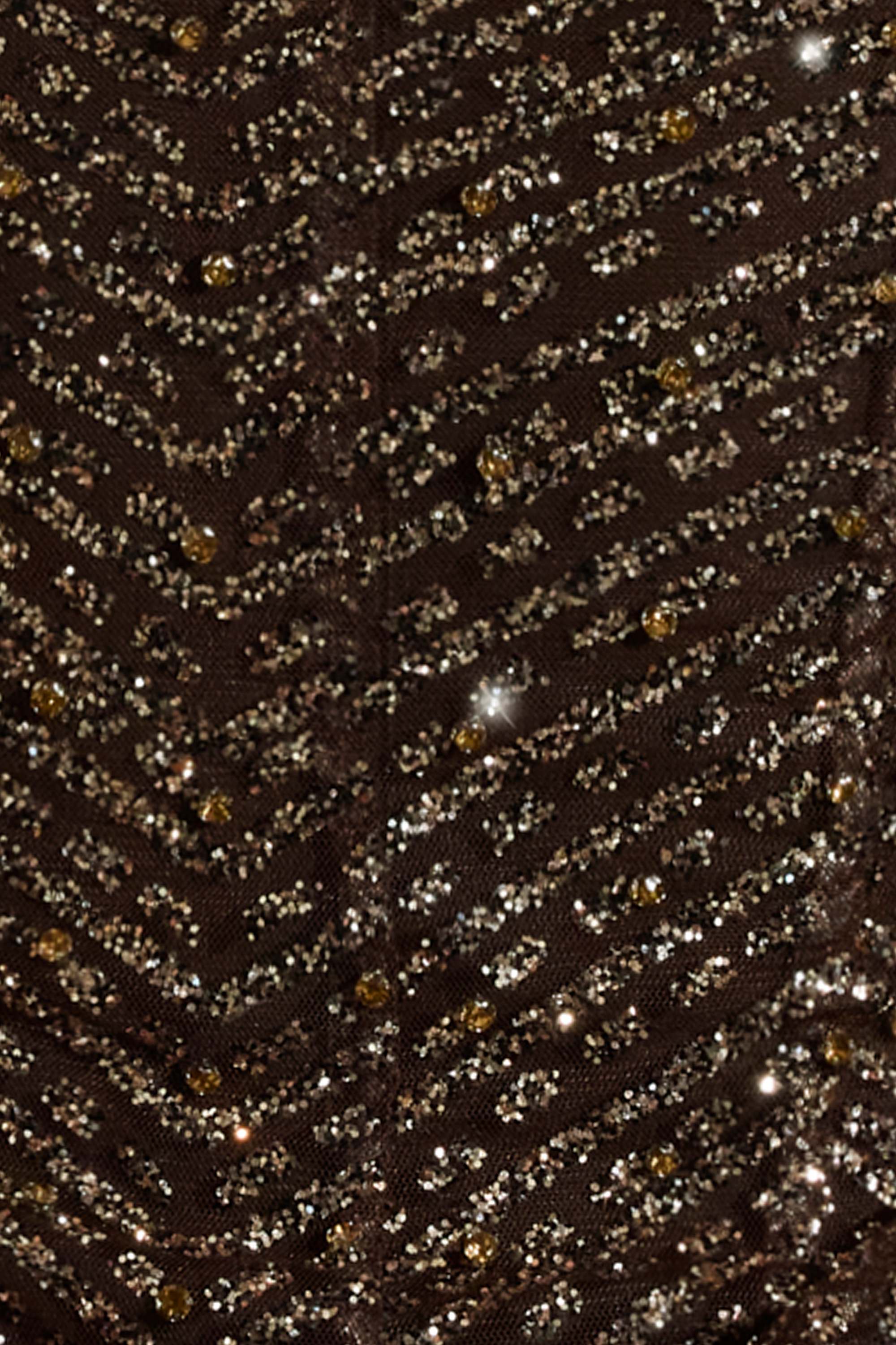 Embellished Bandeau A-Line Mini Dress in Brown - TREBLEV