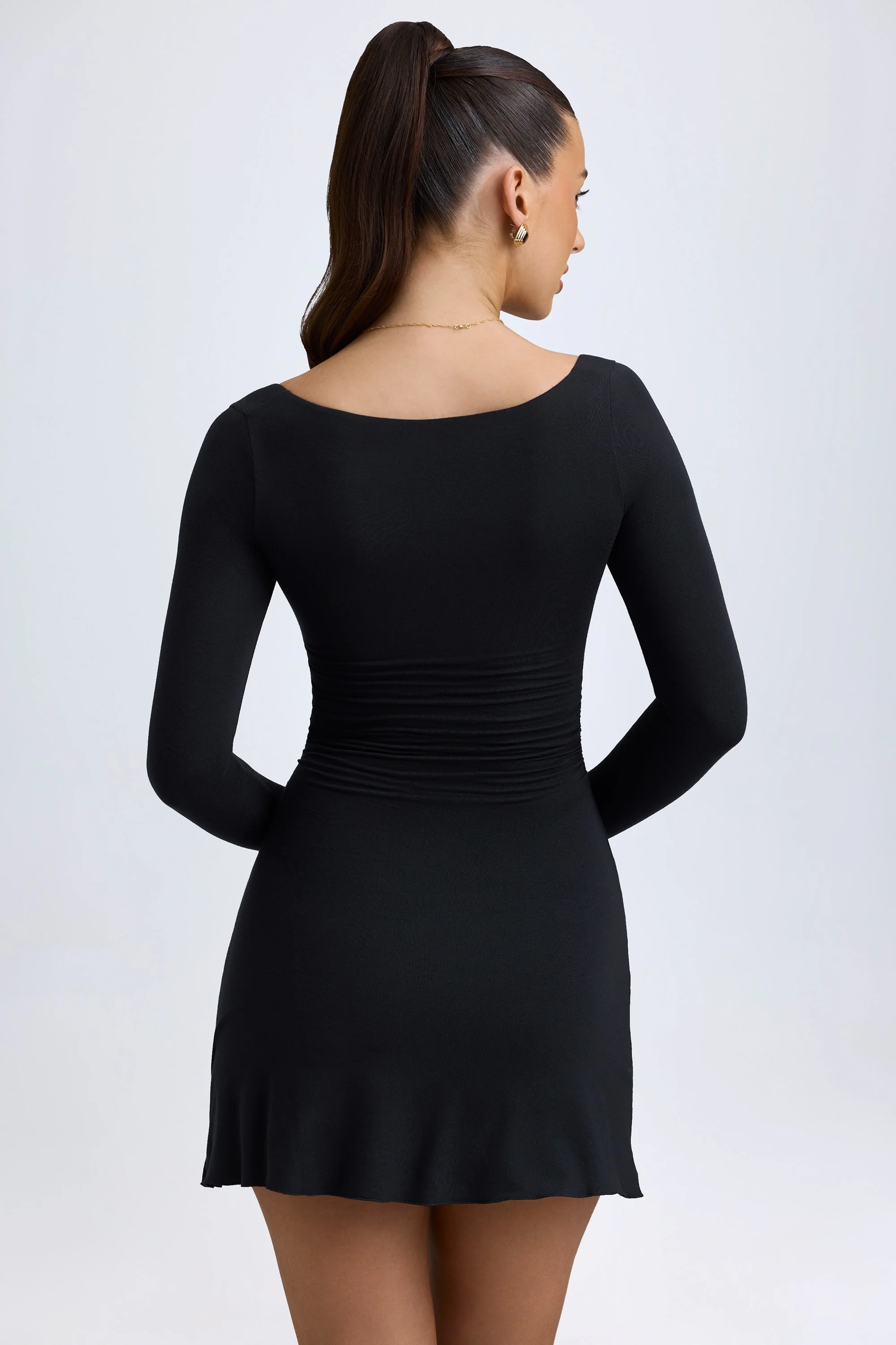 Modal Layered A-Line Mini Dress in Black - TREBLEV