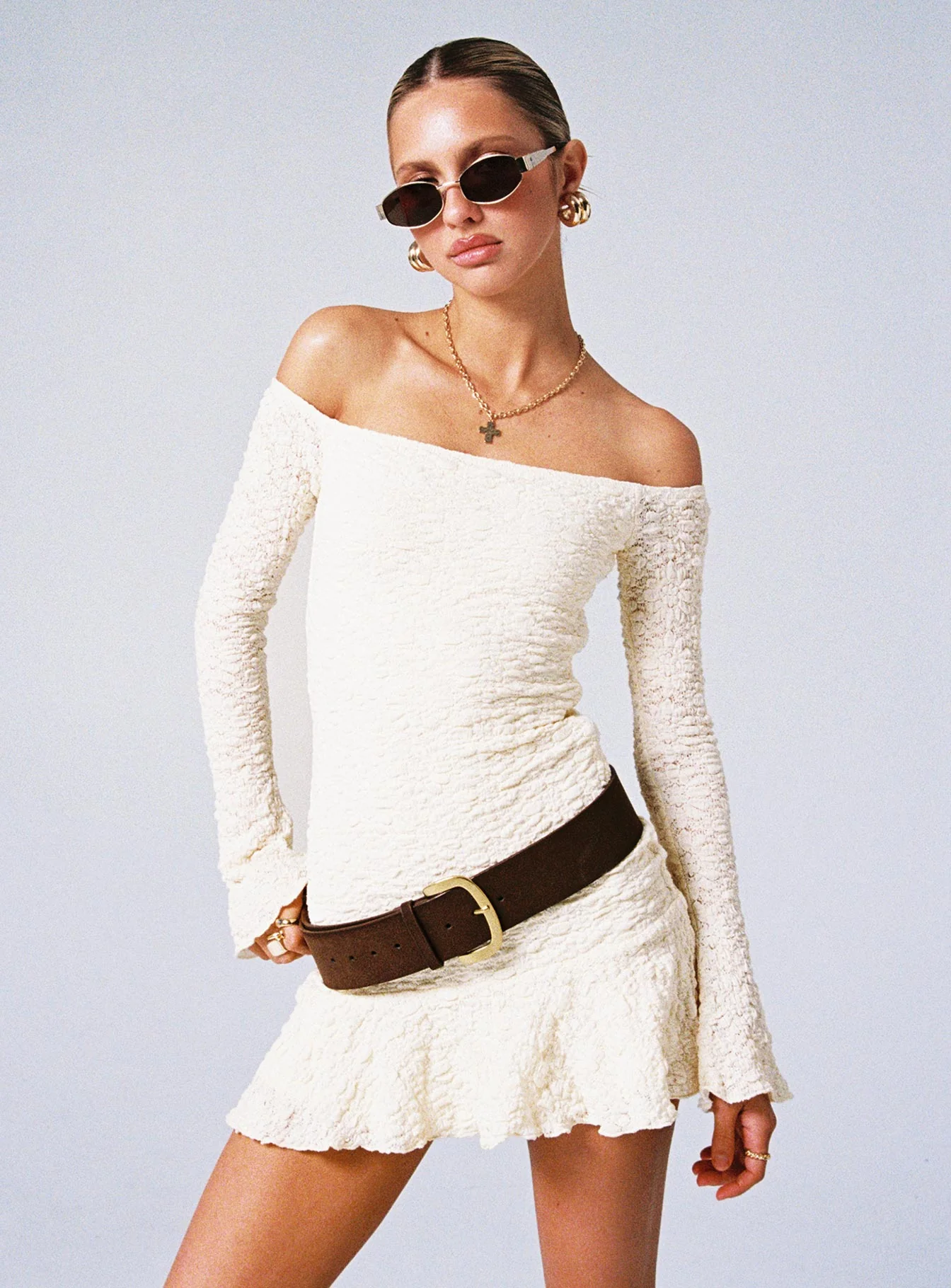 Vancesca Long Sleeve Mini Dress Cream - TREBLEV