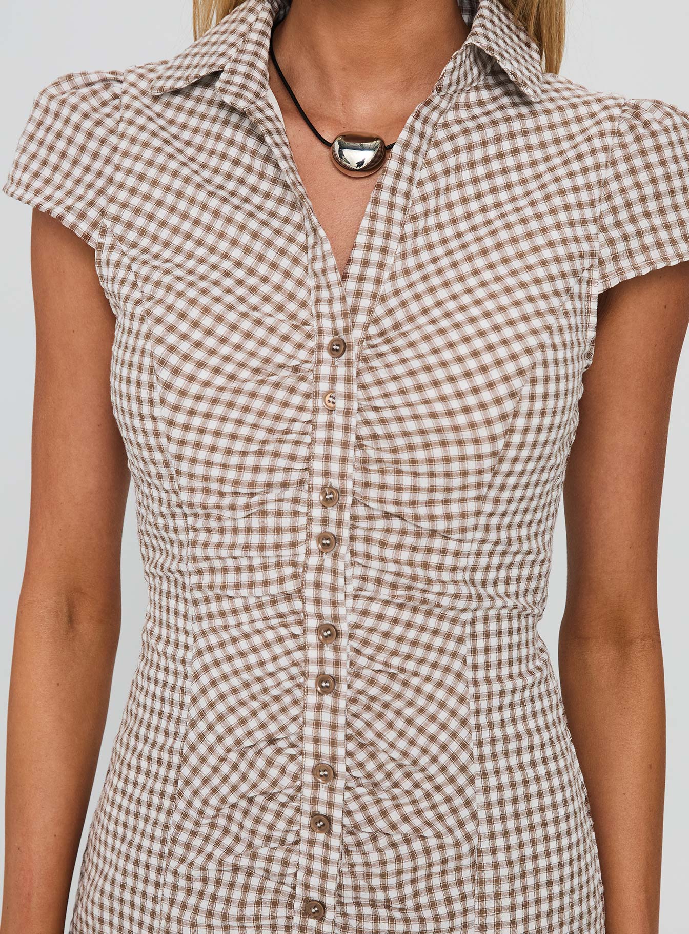 Arianwyn Mini Dress Brown Check - TREBLEV