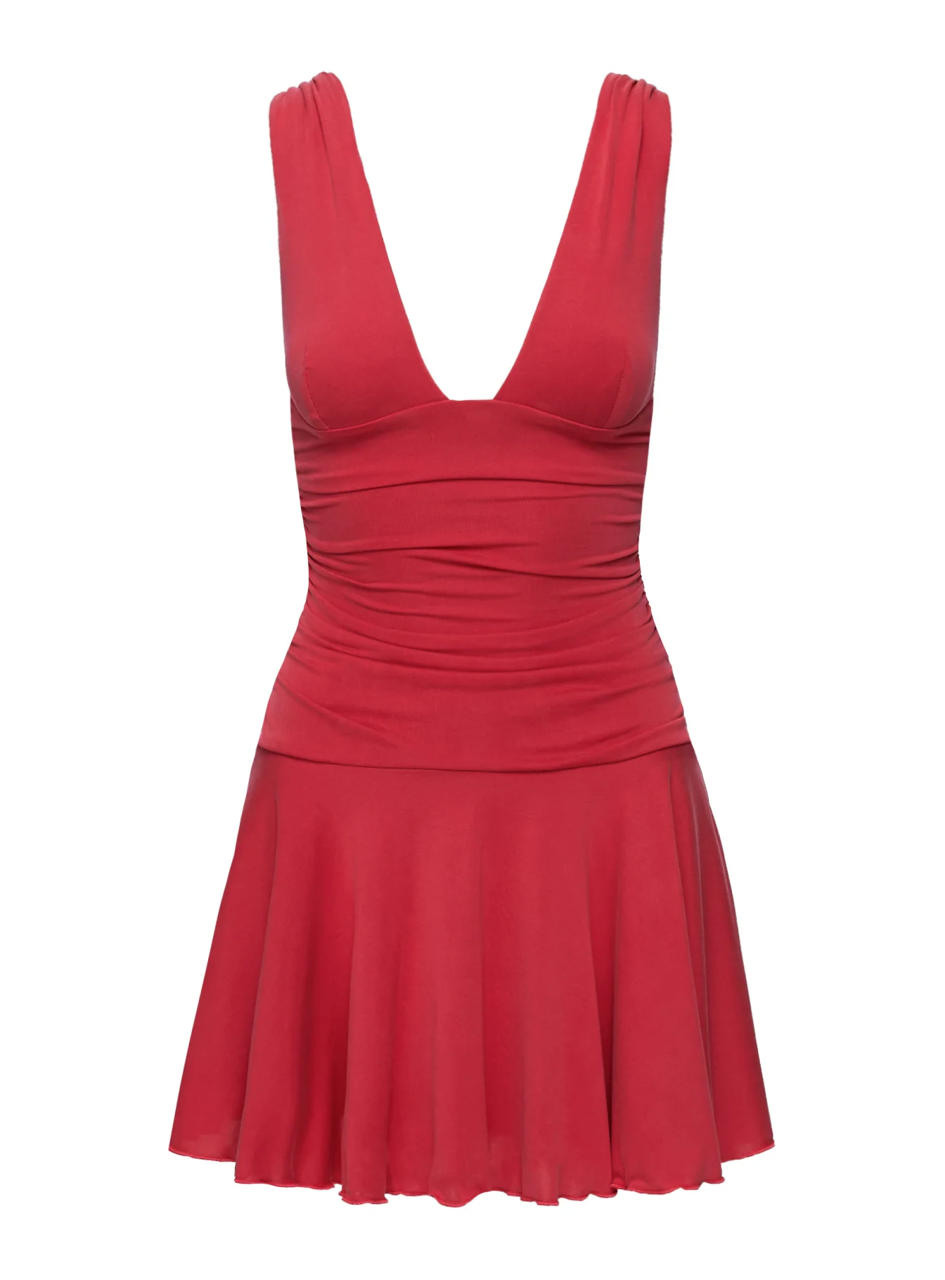 Poseur Plunge Mini Dress Red Petite - TREBLEV