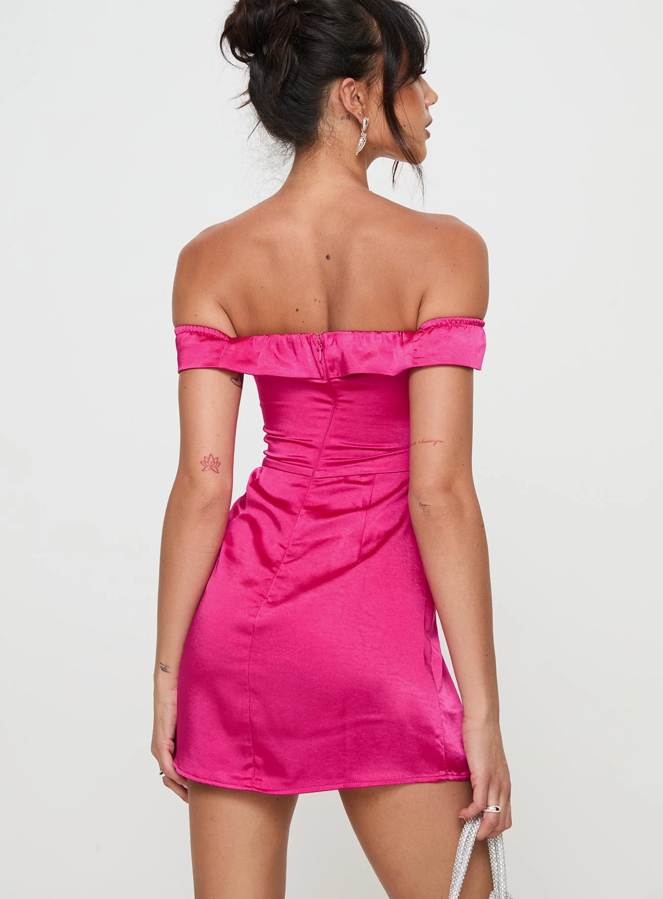 Rava Off The Shoulder Mini Dress Hot Pink - TREBLEV