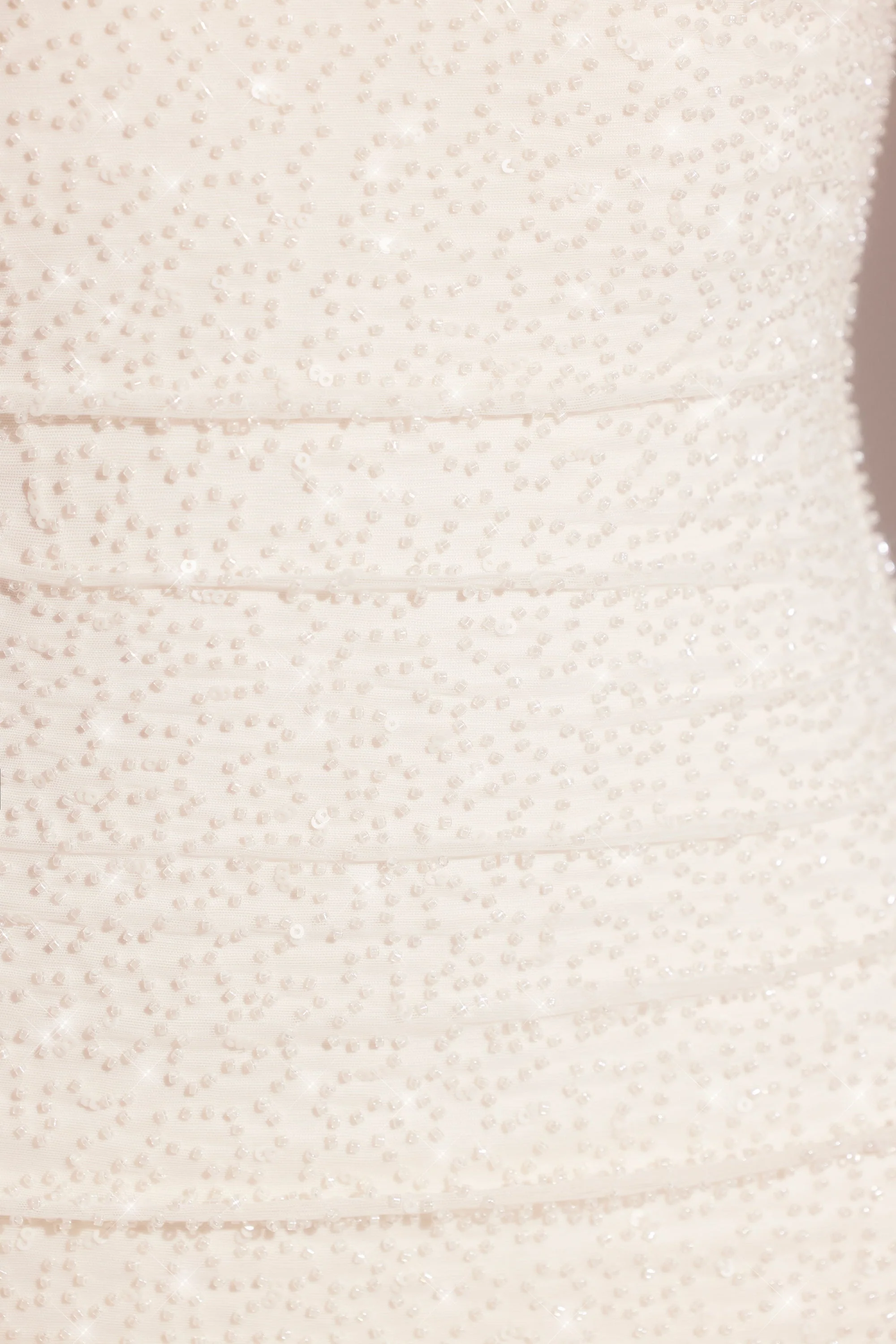 Long Sleeve Embellished Cowl Neck Mini Dress in White - TREBLEV