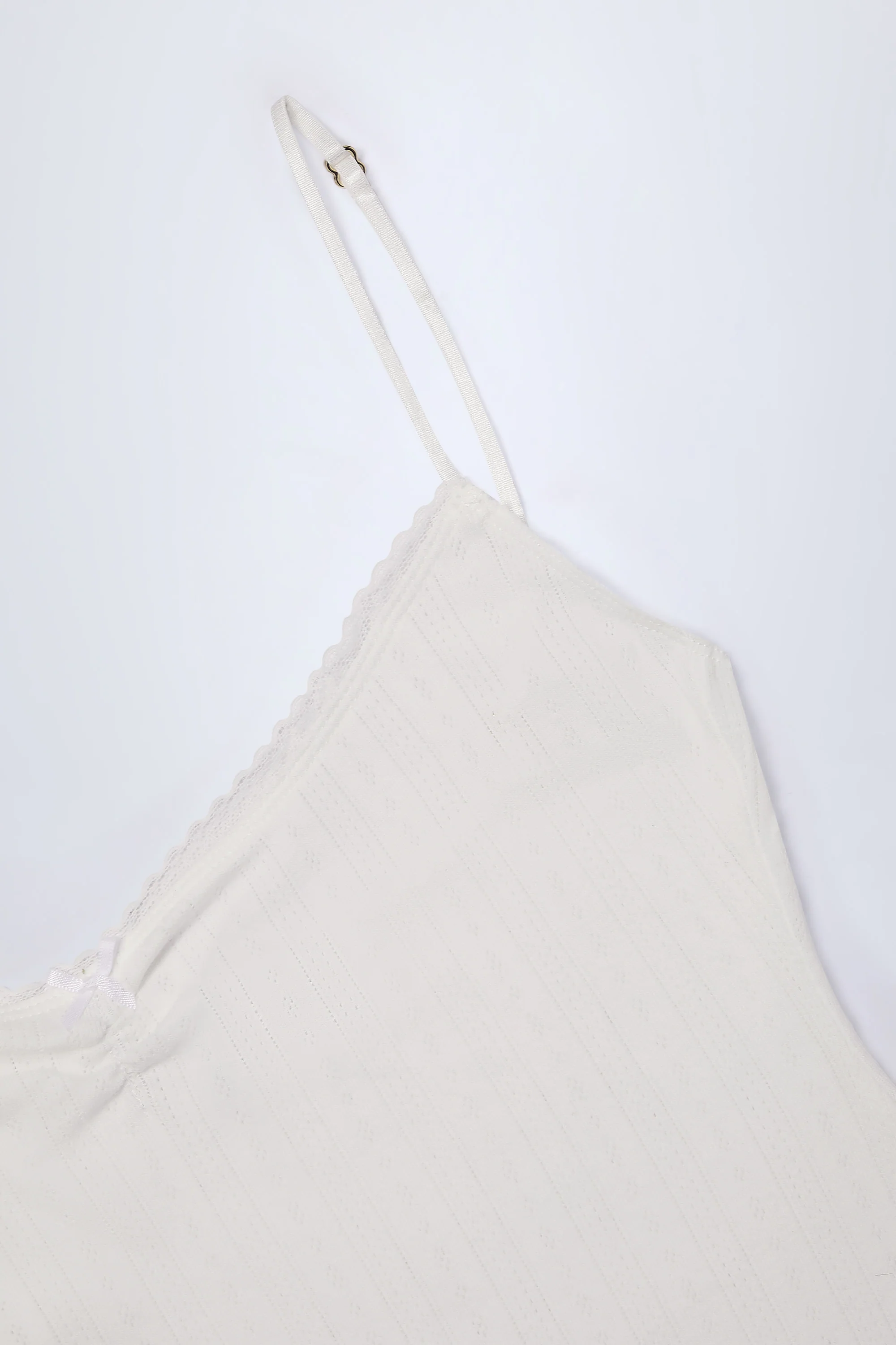 Pointelle Ruched A-Line Mini Dress in White - TREBLEV