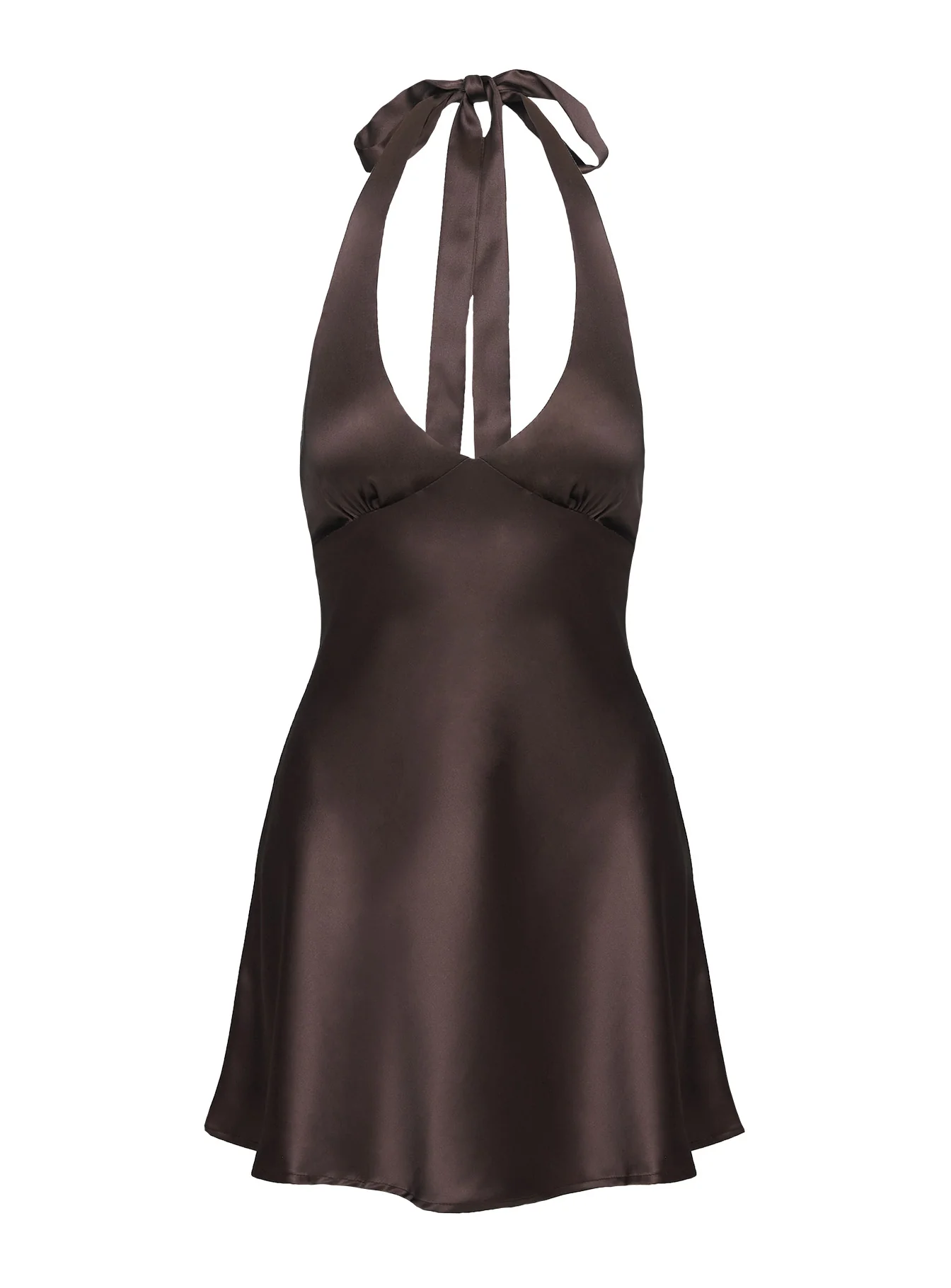 Pelagia Halter Scarf Tie Mini Dress Brown - TREBLEV