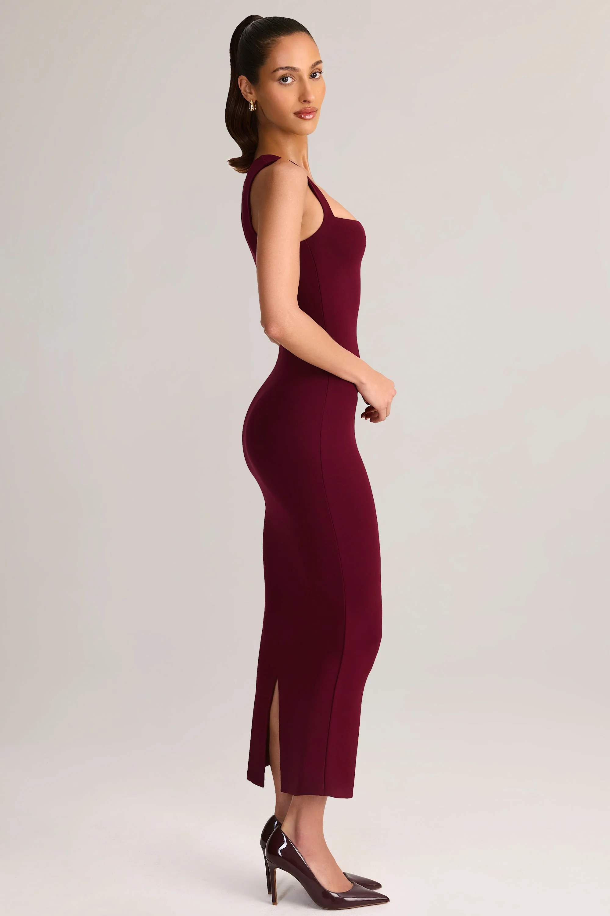 Modal Square-Neck Midi Dress in Wine - TREBLEV