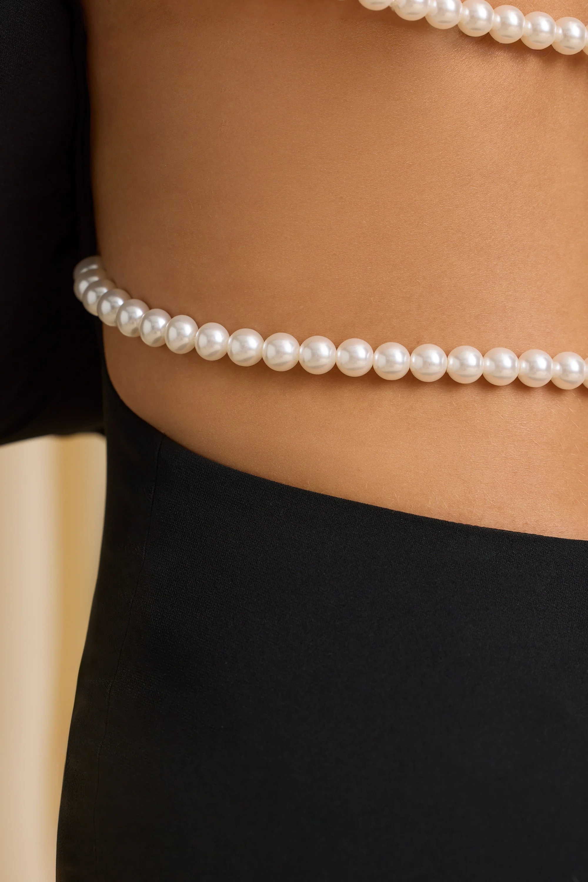 Pearl-Detail Cut-Out Mini Dress in Black - TREBLEV