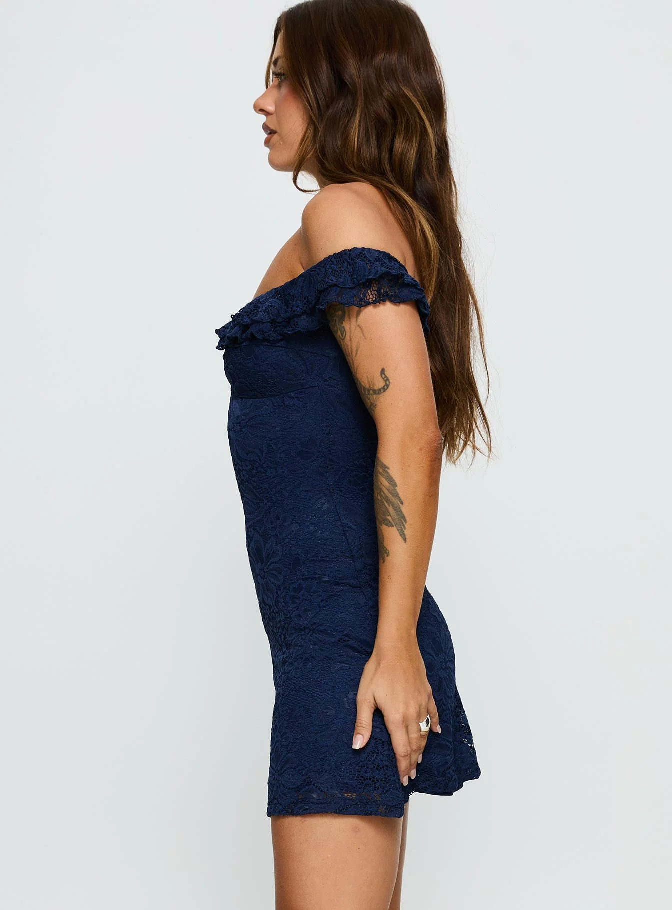 Anabeila Strapless Frill Mini Dress Navy - TREBLEV