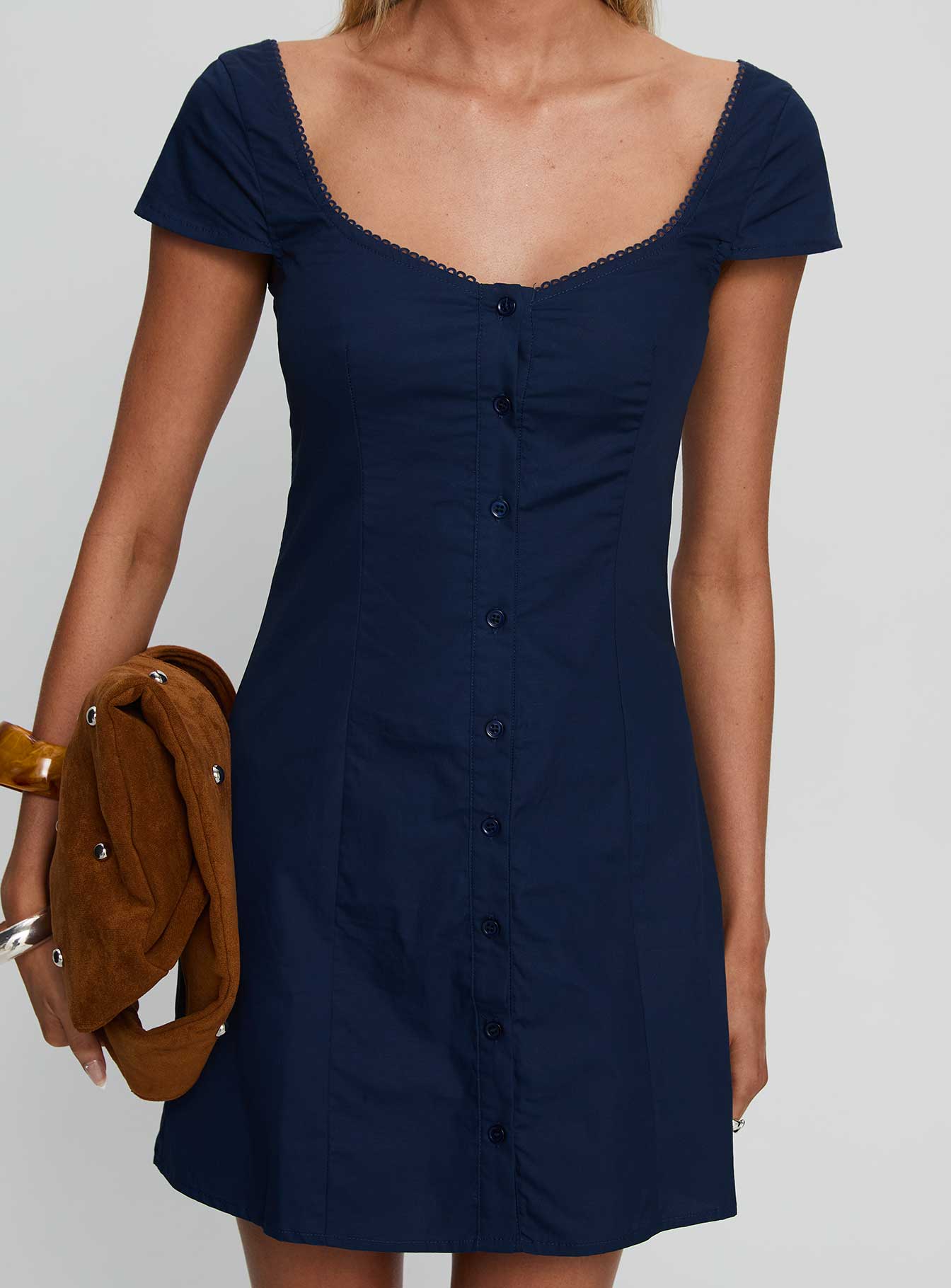 Marisella Button Down Mini Dress Navy - TREBLEV