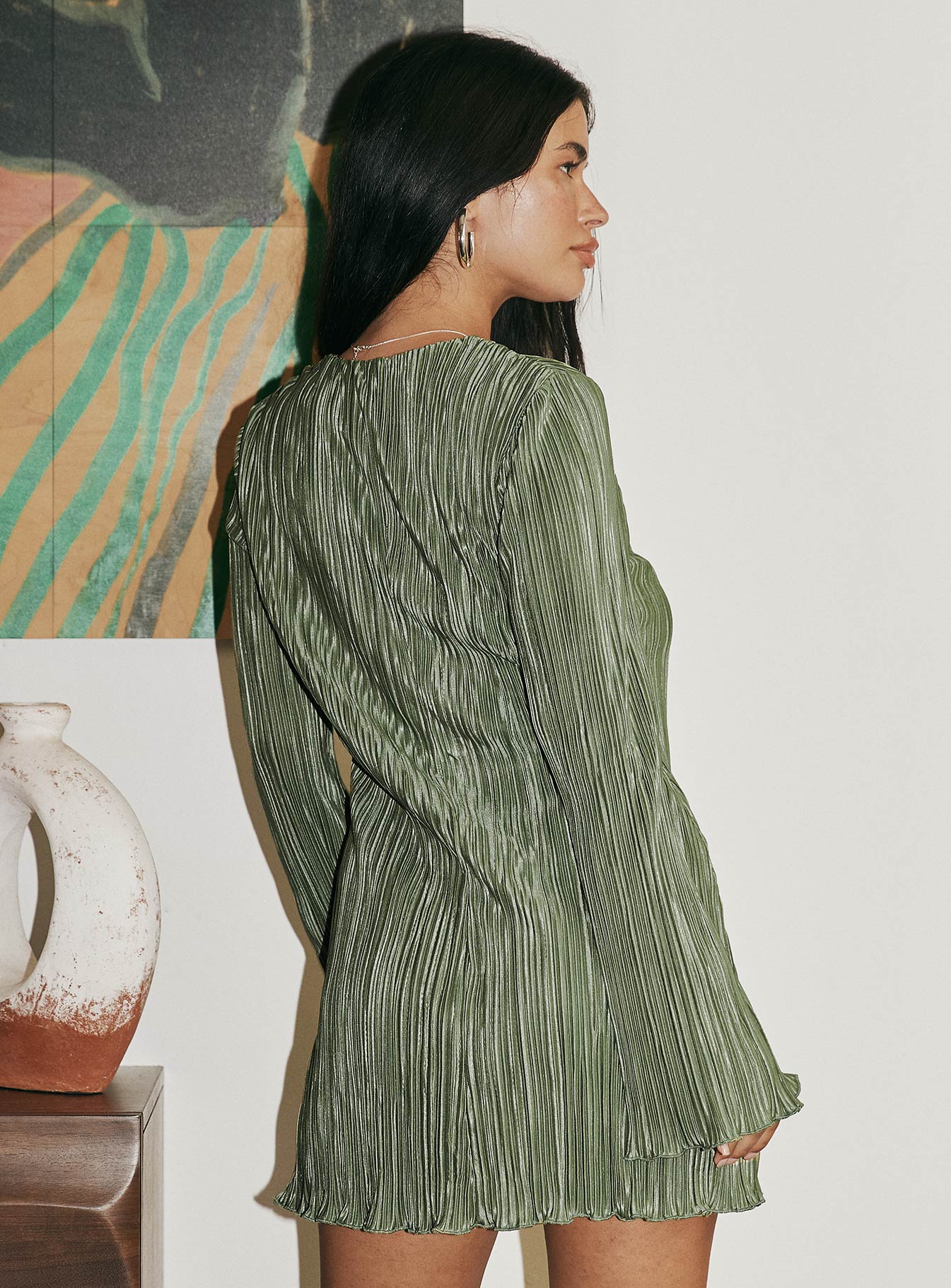 Malop Long Sleeve Mini Dress Sage - TREBLEV