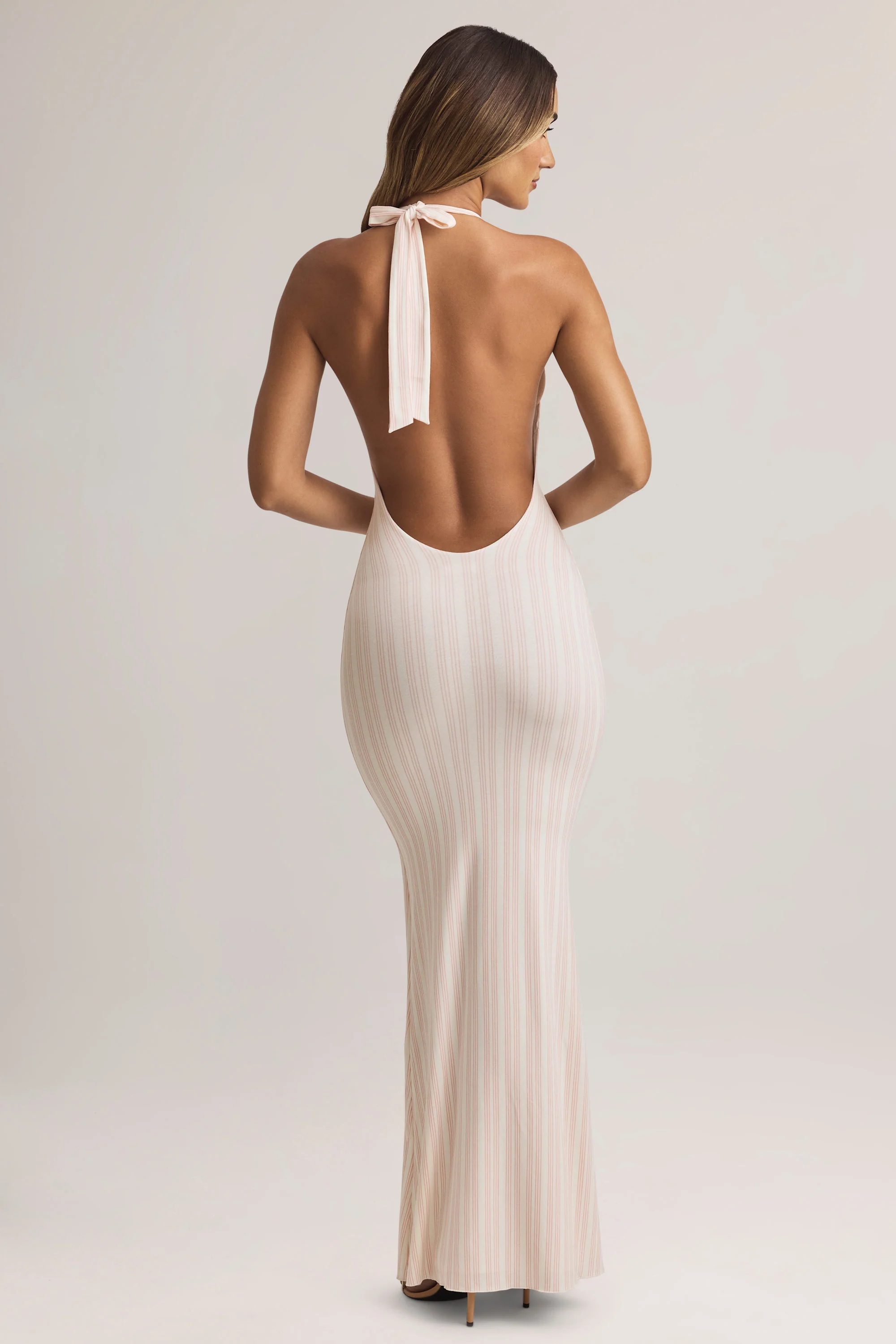 Modal Halterneck Maxi Dress in Stripe Print - TREBLEV