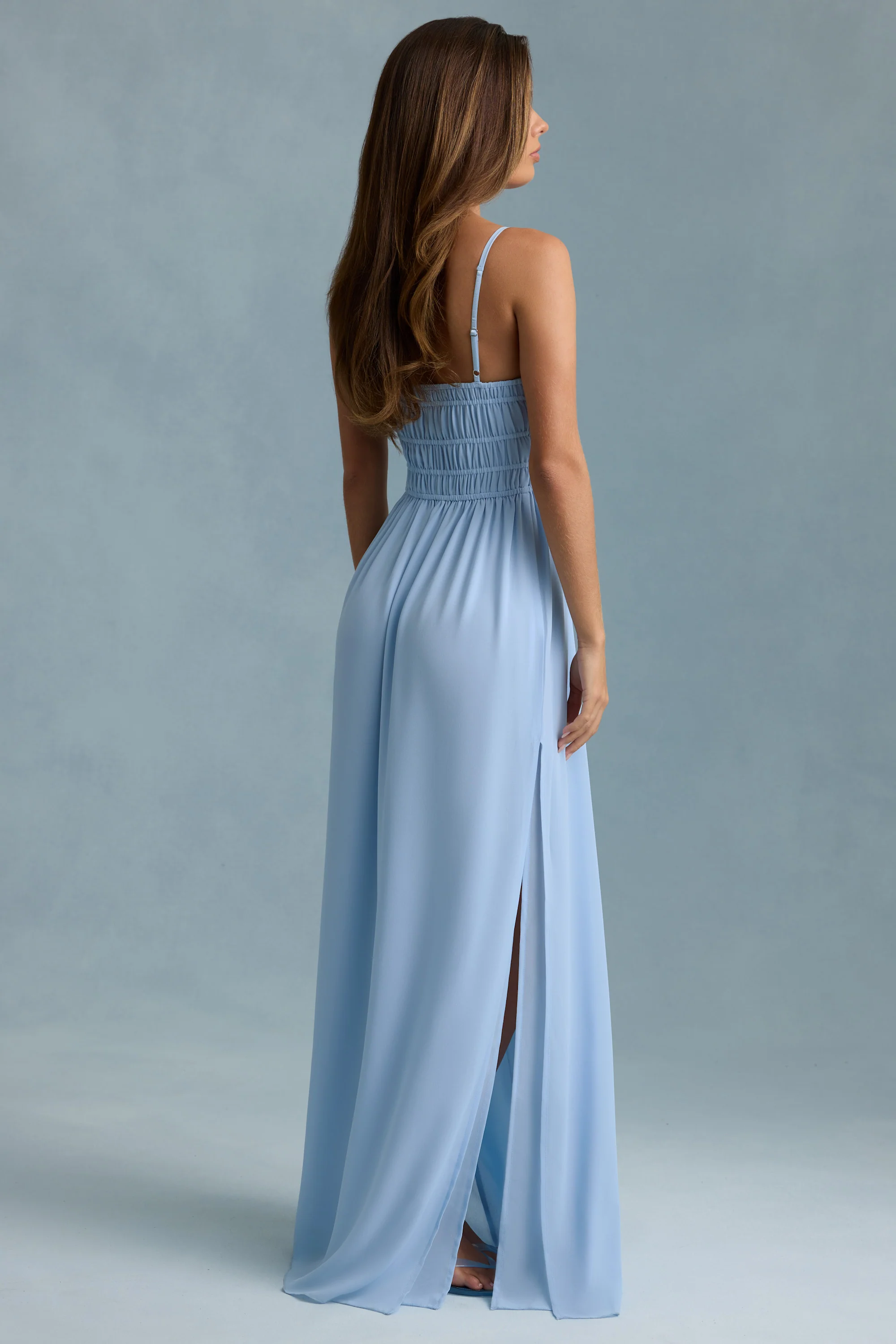 Shirred Camisole Maxi Dress in Sky Blue - TREBLEV