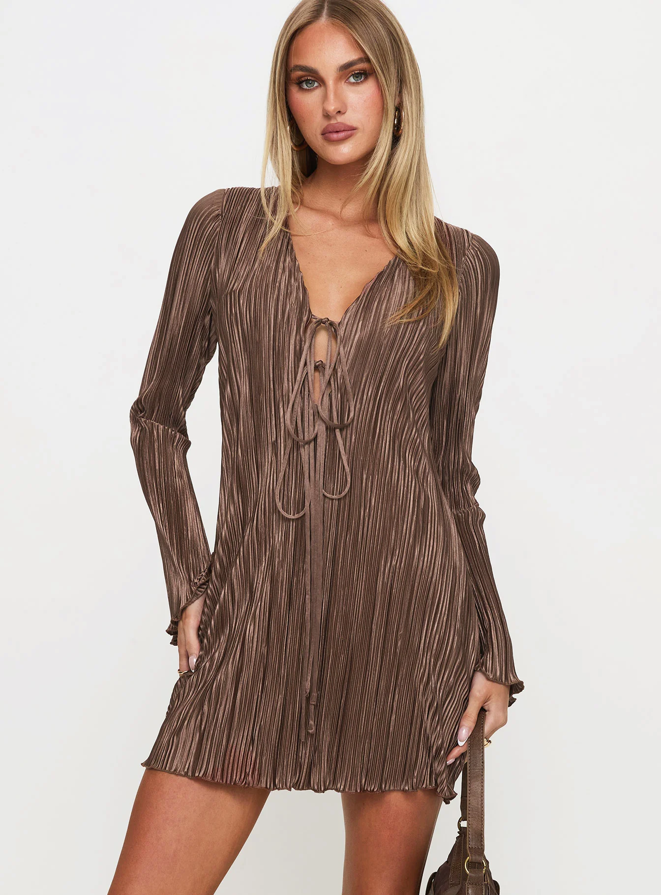Malop Long Sleeve Mini Dress Chocolate - TREBLEV