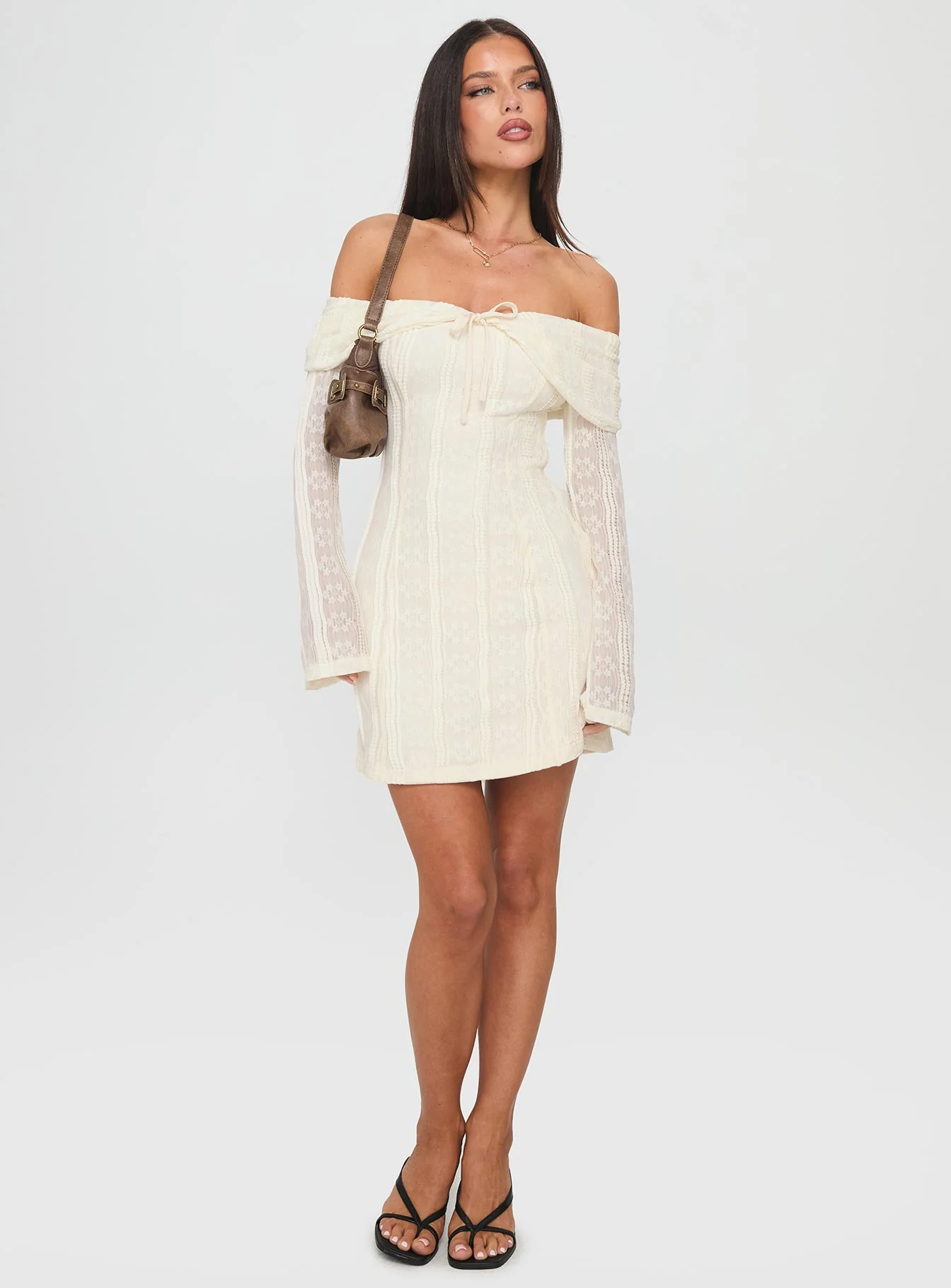 Colettie Long Sleeve Mini Dress Cream - TREBLEV