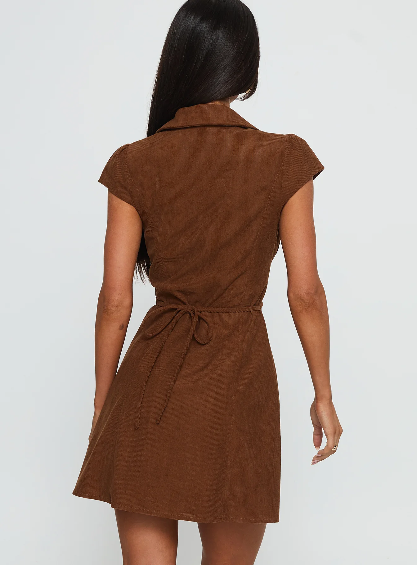 Magdalene Corduroy Button Down Mini Dress Chocolate - TREBLEV