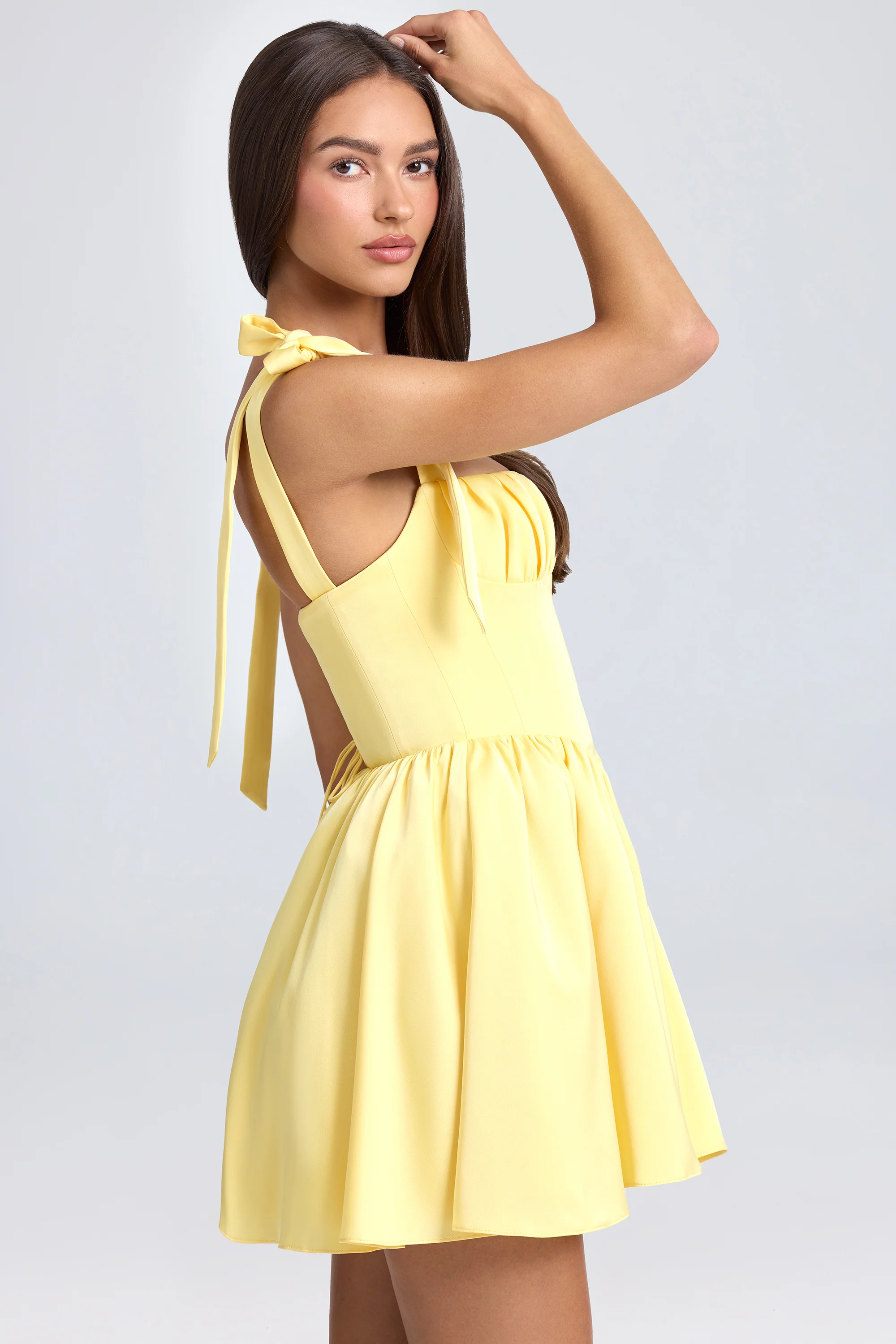 Draped Corset Mini Dress in Lemon Sherbet - TREBLEV