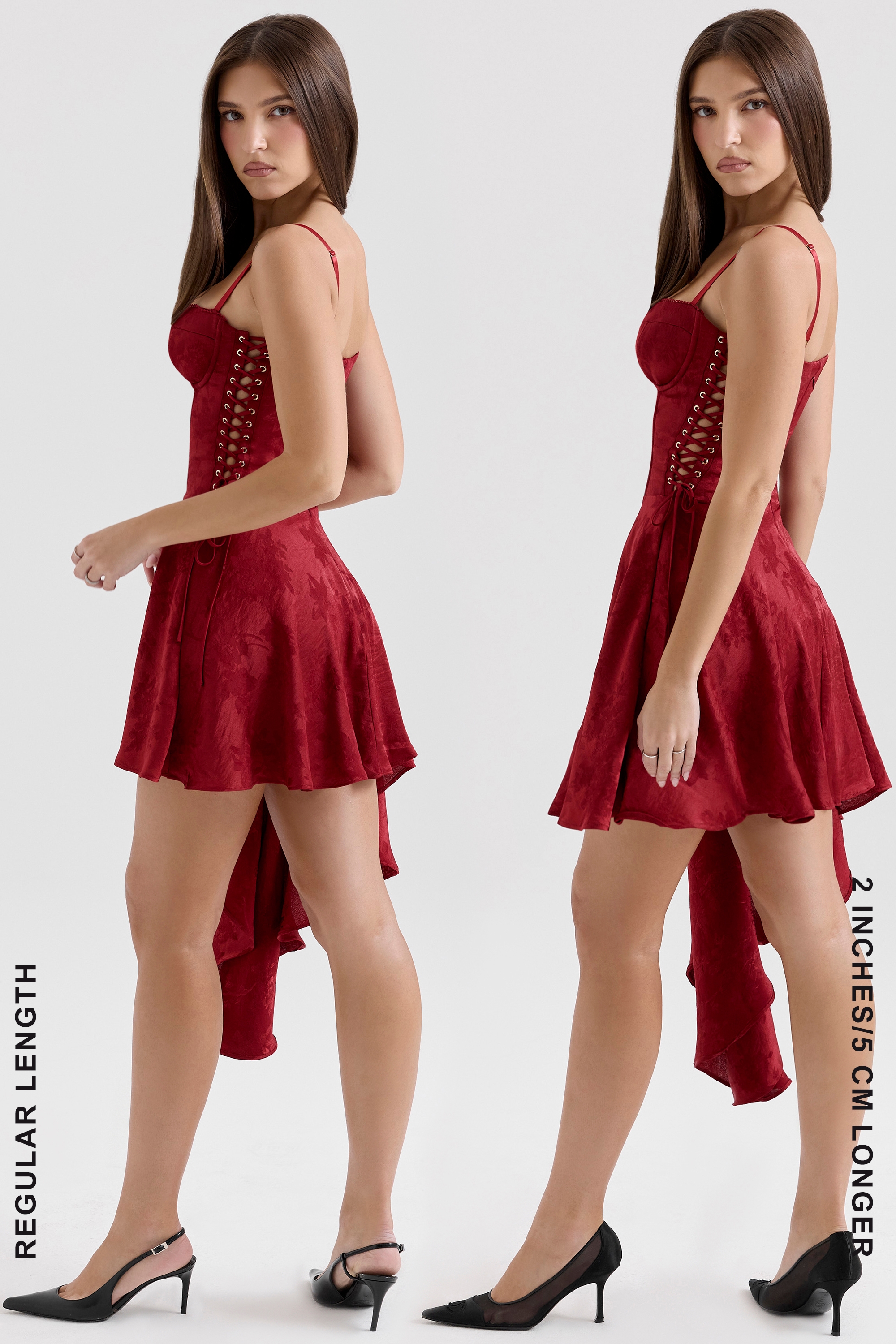 Wine Jacquard Satin Draped Mini Dress - TREBLEV