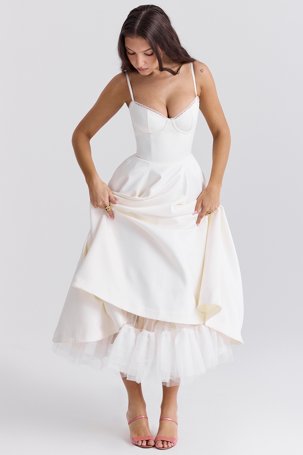 White Tulle Midi Dress - TREBLEV