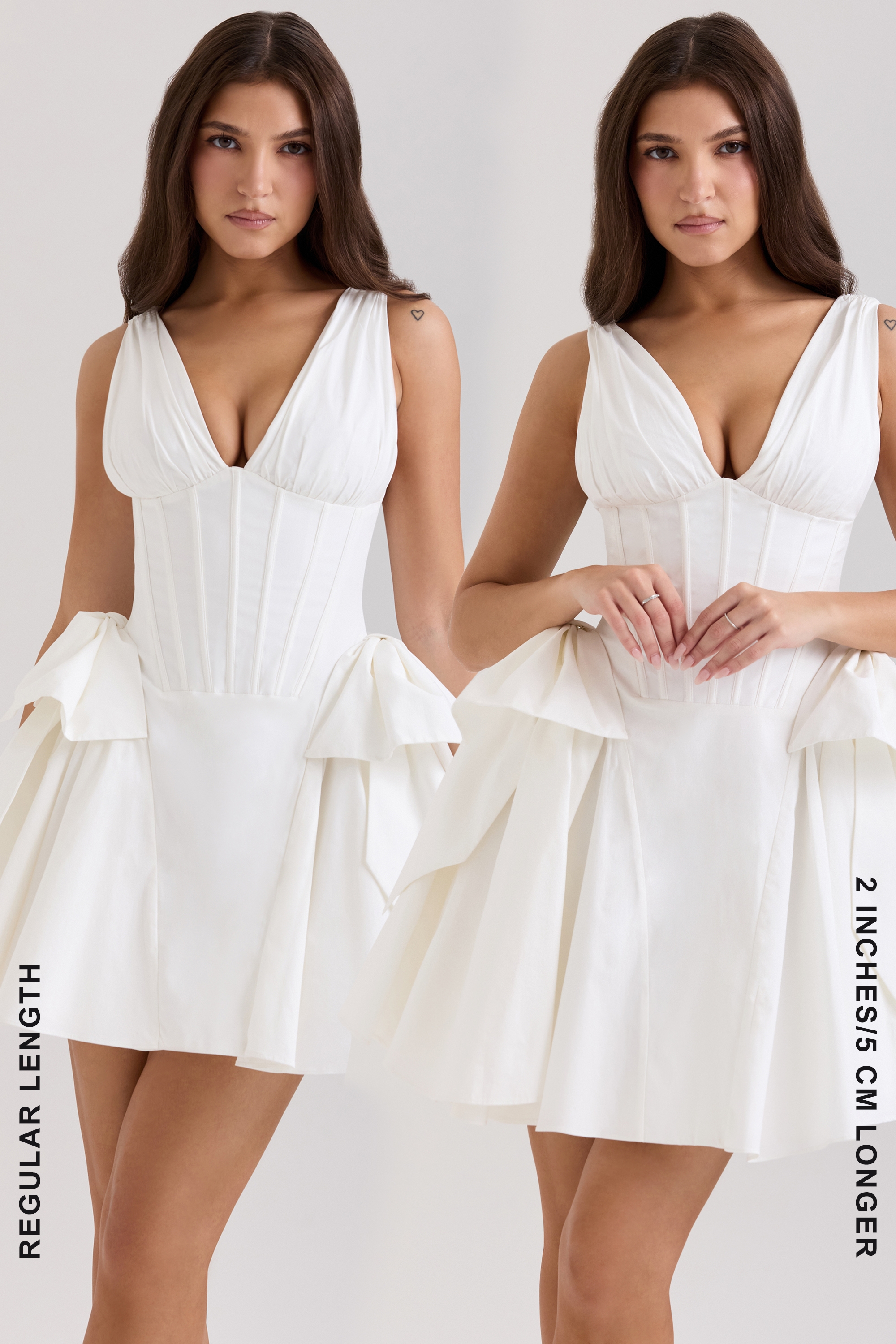 White Stretch Cotton Bow Mini Dress - TREBLEV
