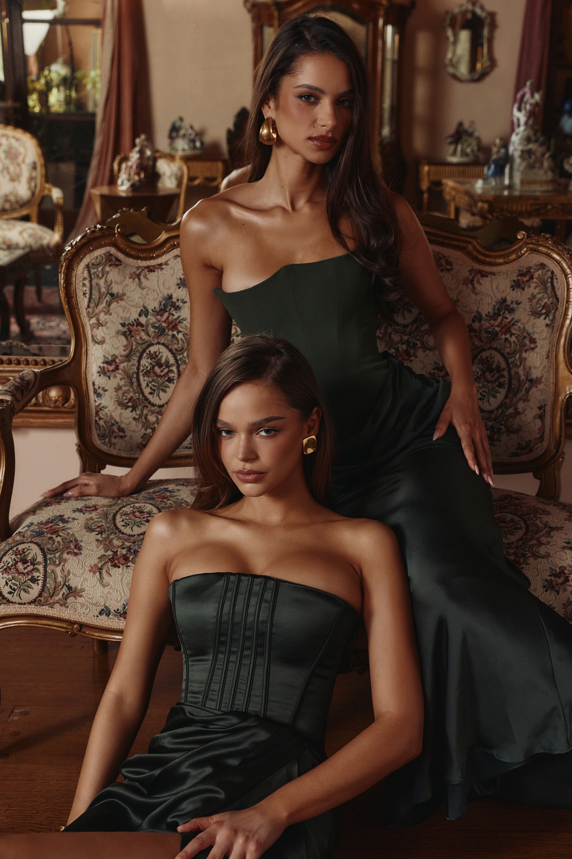 Emerald Satin Strapless Maxi Dress - TREBLEV