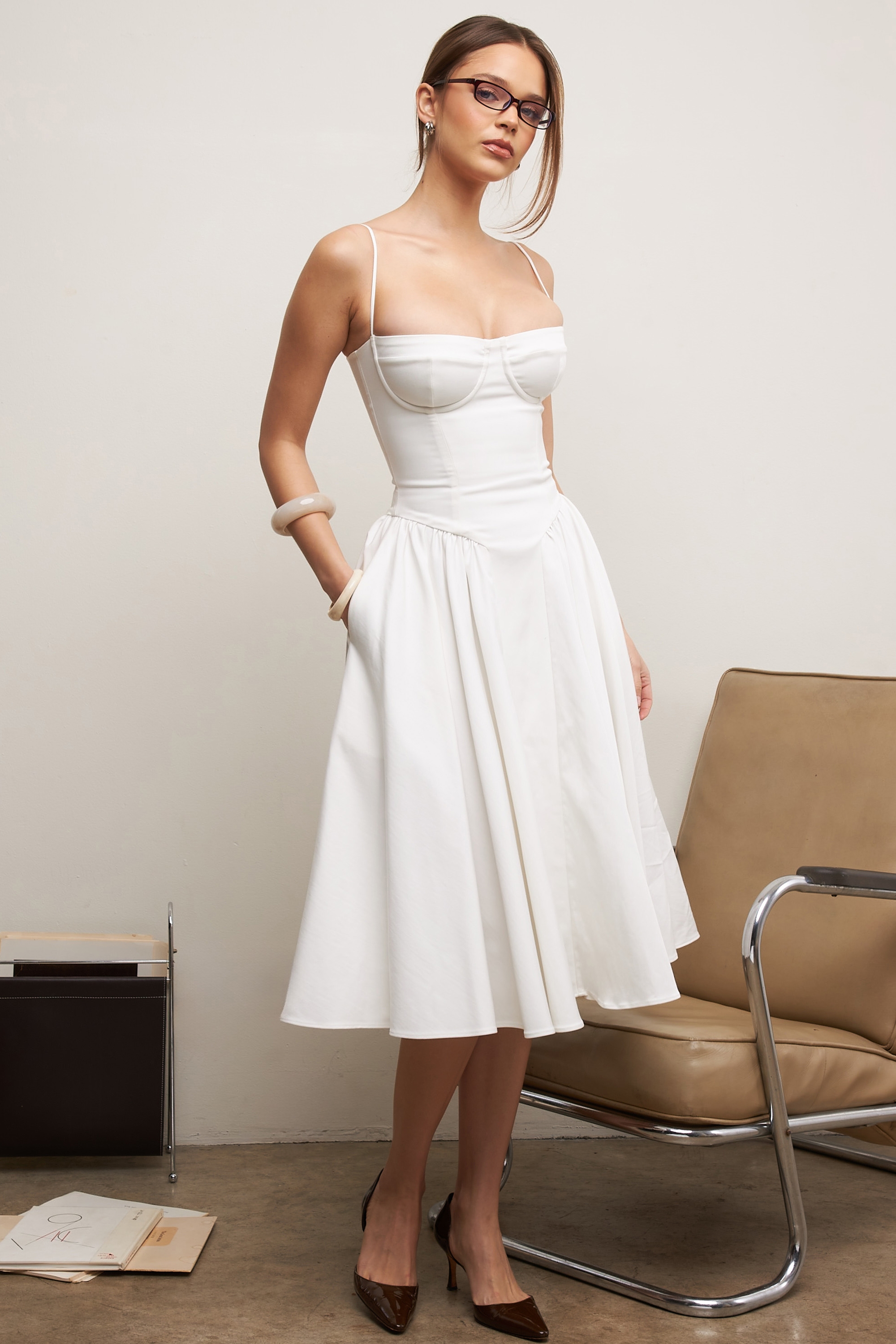 White Corset Midi Dress - TREBLEV