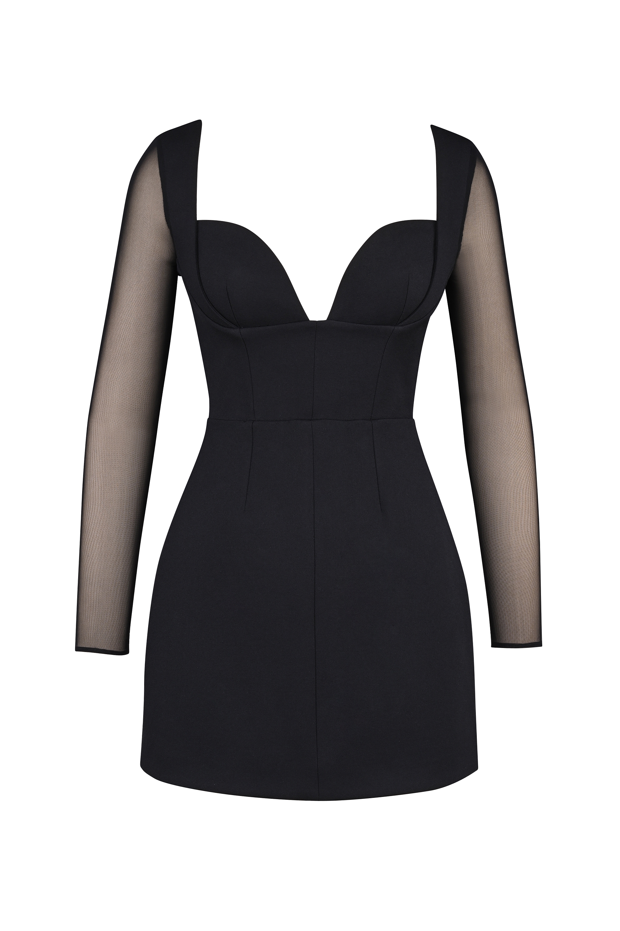 Black Stretch Crepe Plunge Mini Dress - TREBLEV