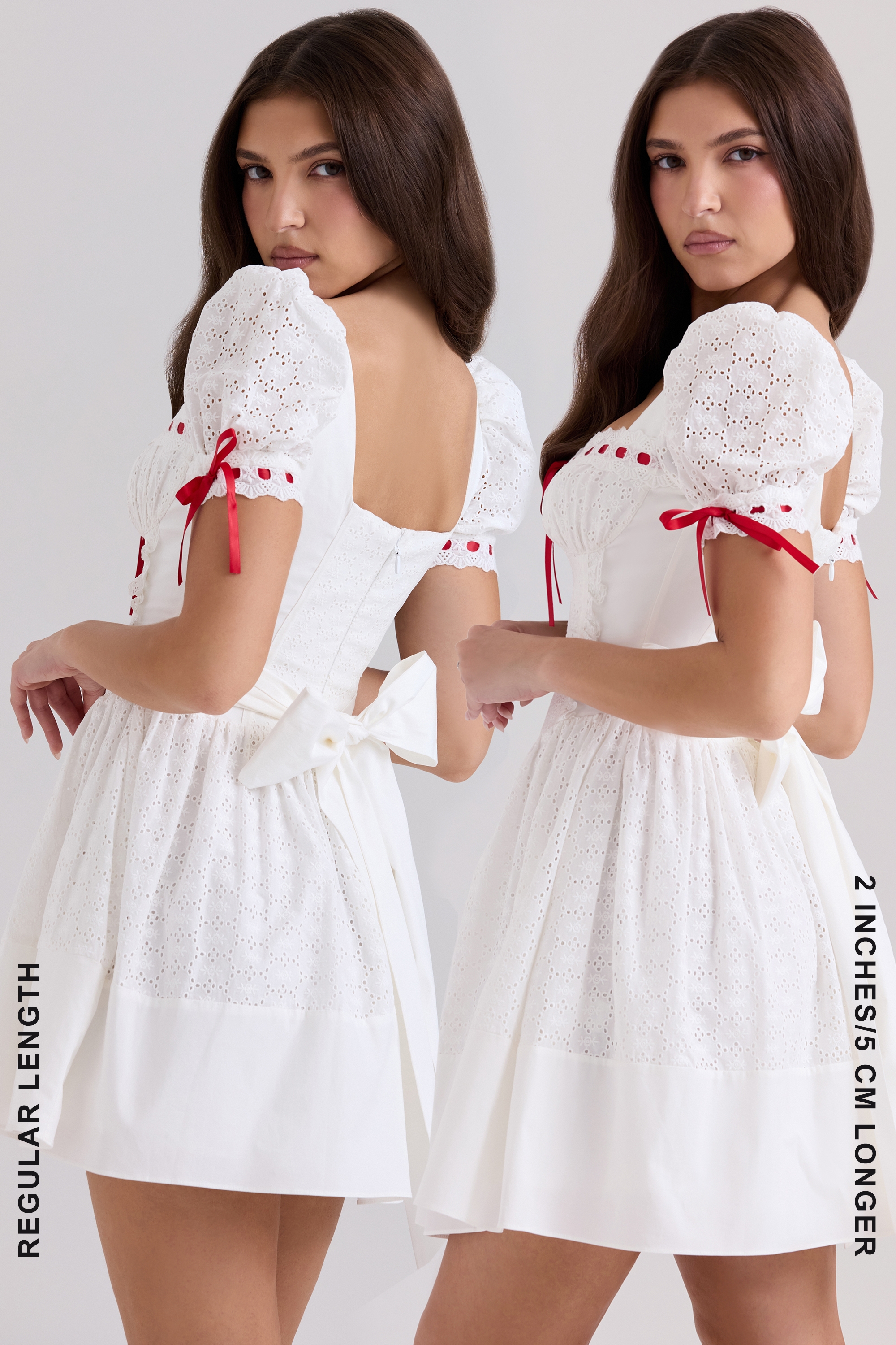 White Broderie Anglaise Puff Sleeve Mini Dress - TREBLEV