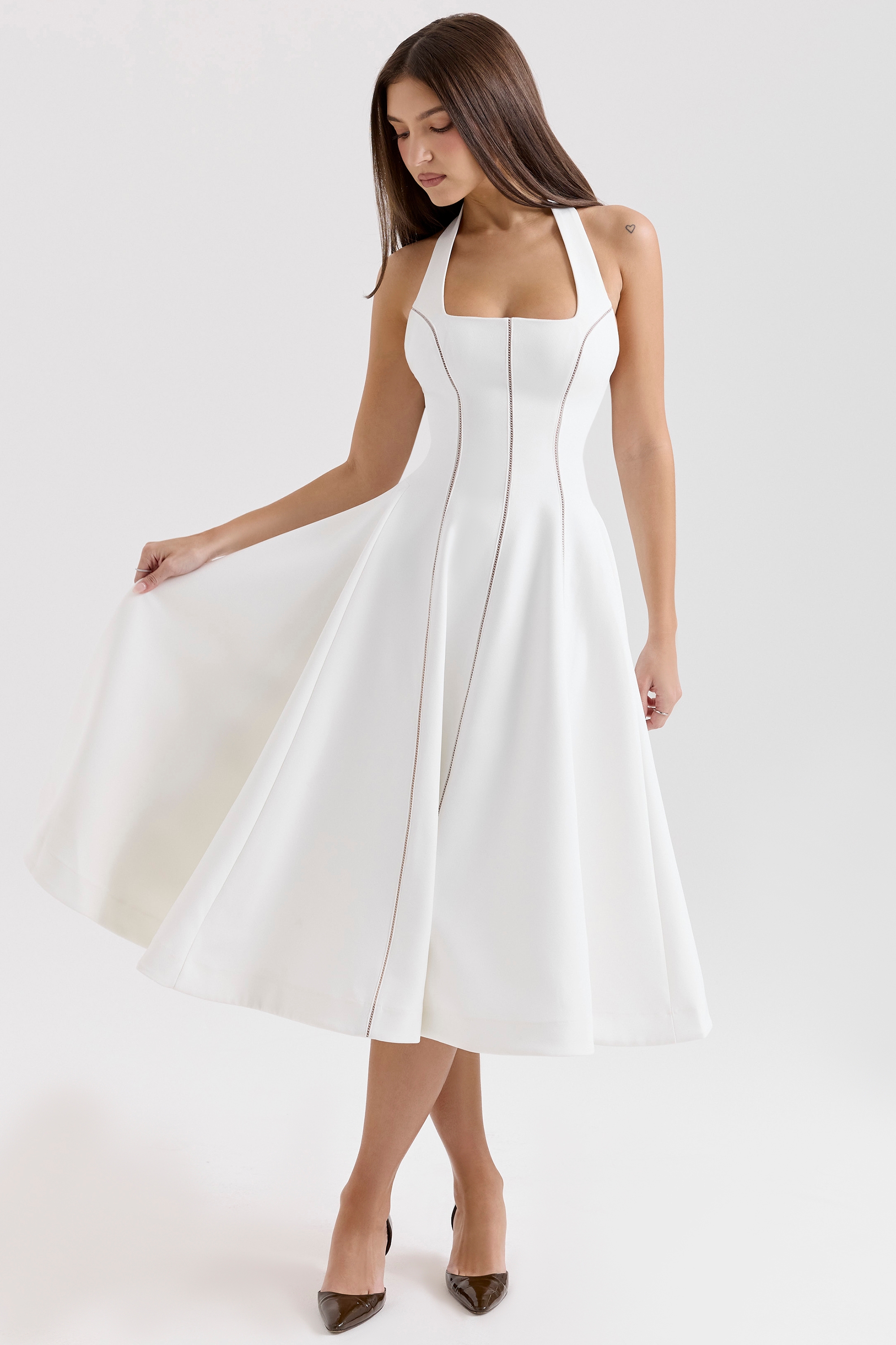 Ivory Halter Neck Midi Dress - TREBLEV