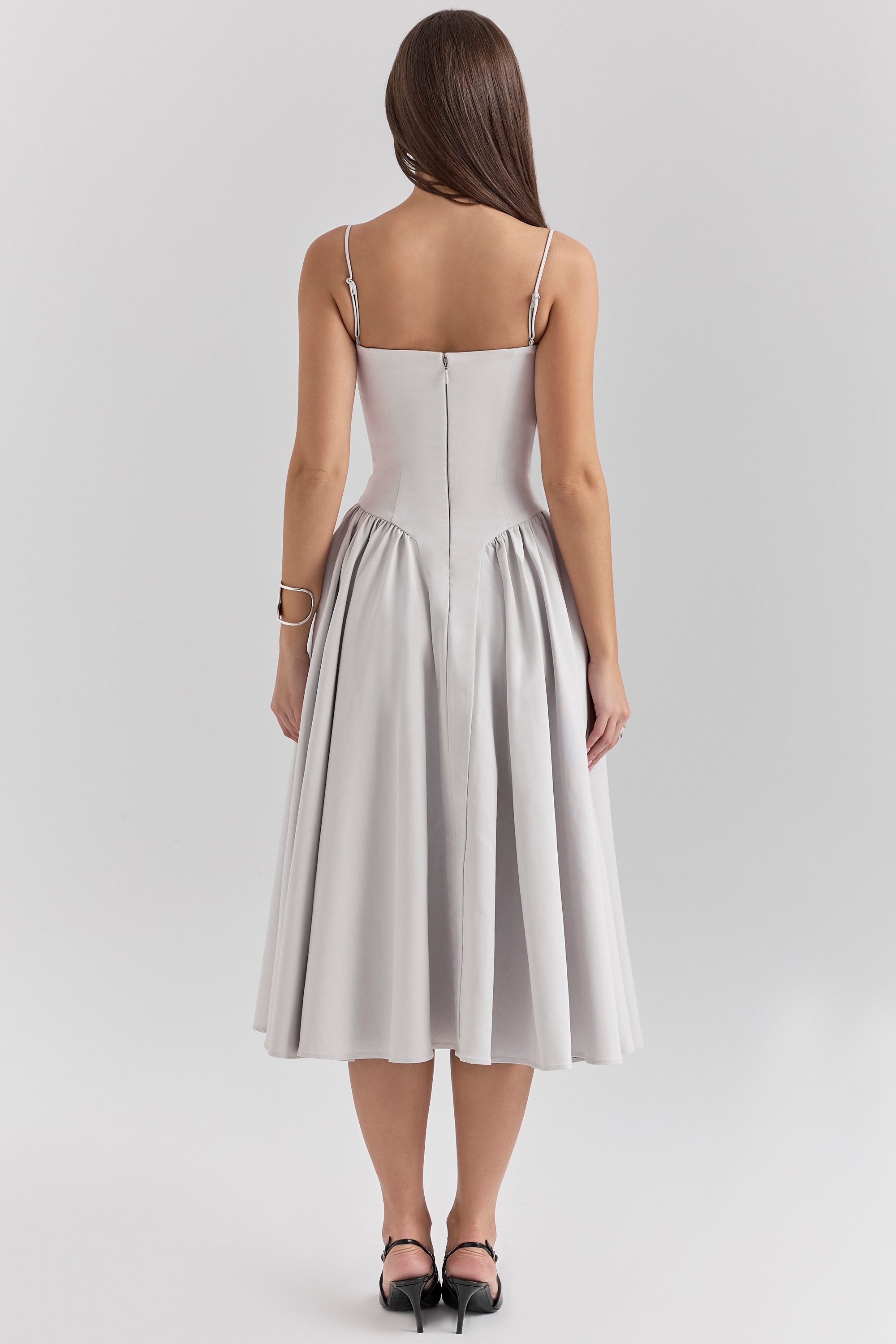 Dove Grey Corset Midi Dress - TREBLEV