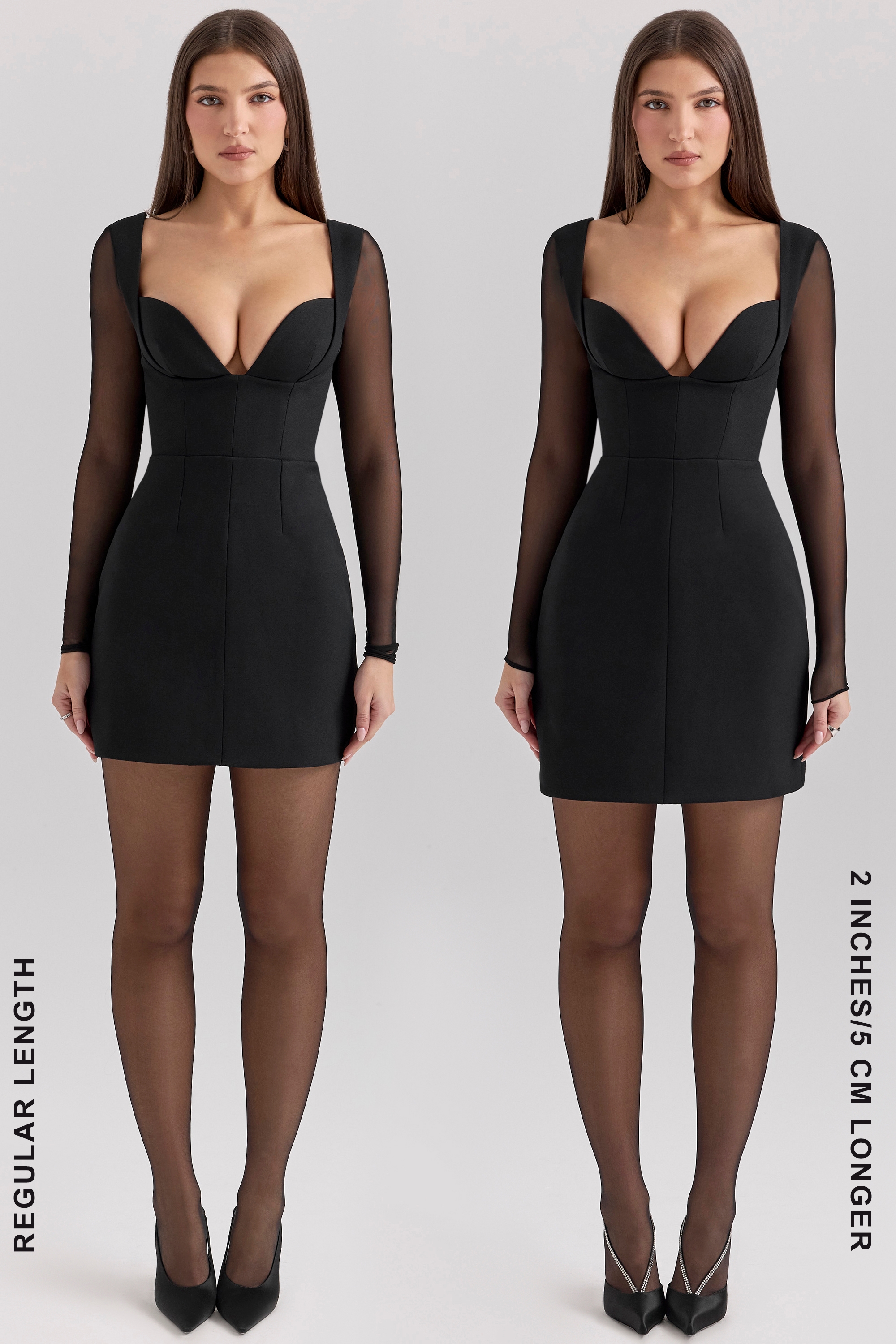 Black Stretch Crepe Plunge Mini Dress - TREBLEV