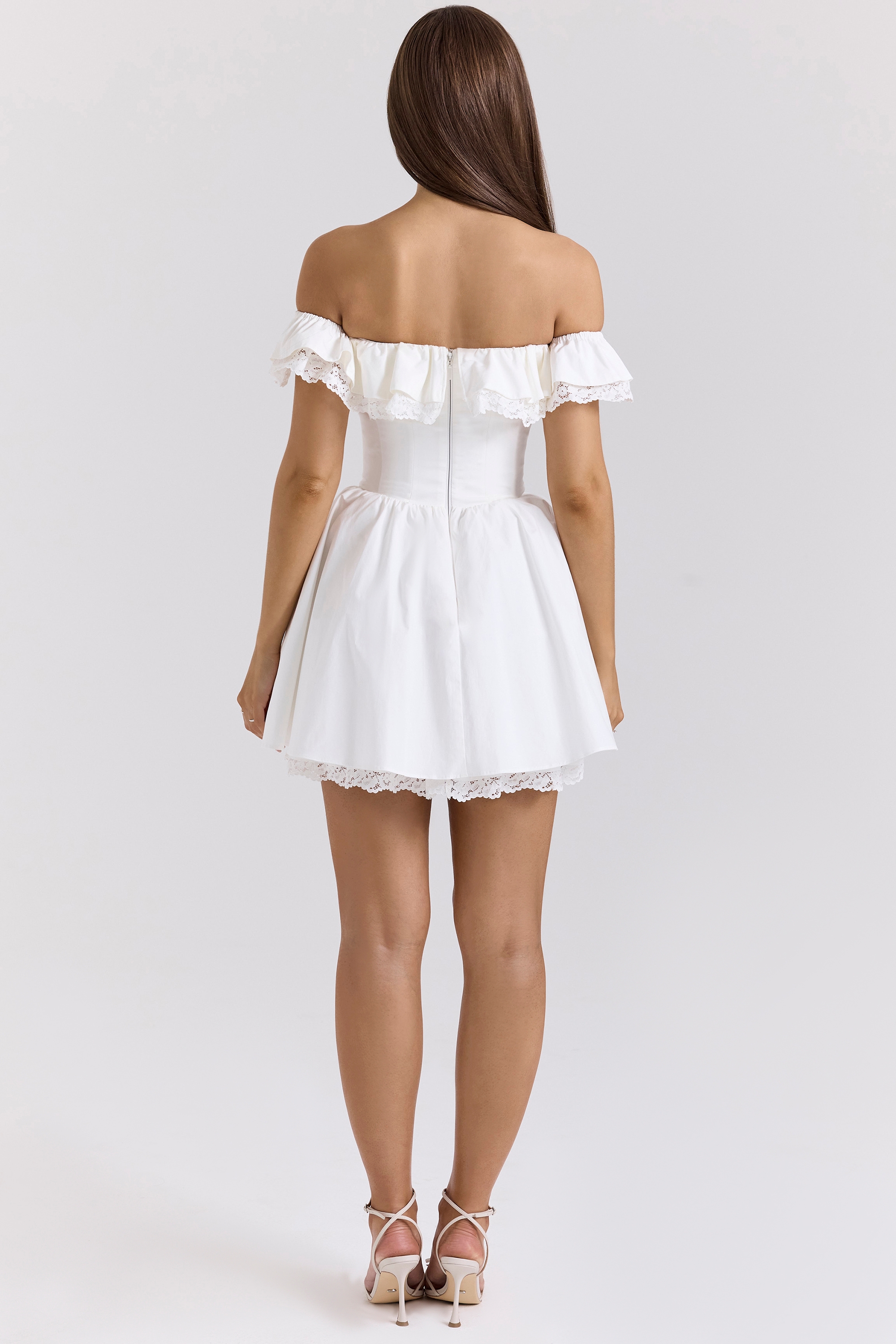 White Cotton Off Shoulder Corset Mini Dress - TREBLEV