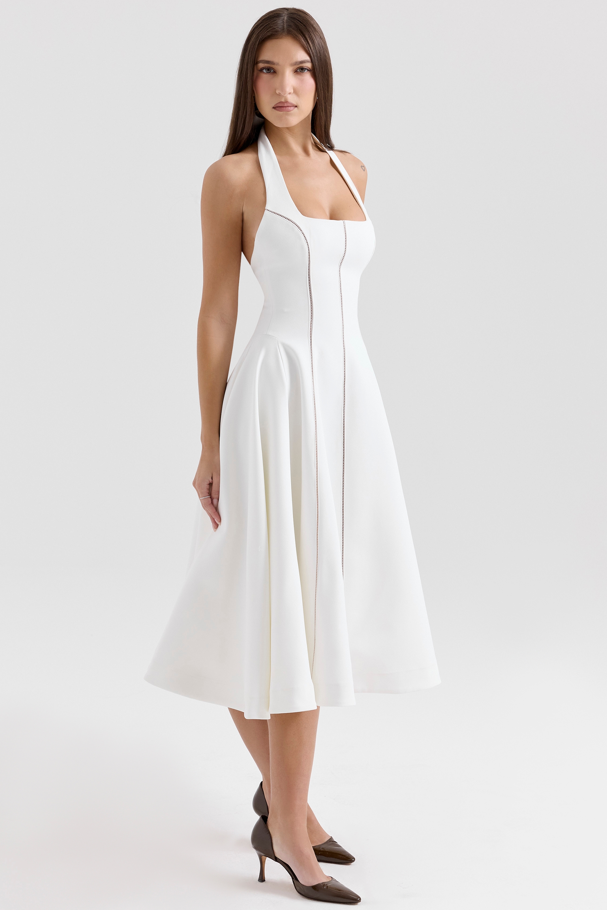 Ivory Halter Neck Midi Dress - TREBLEV