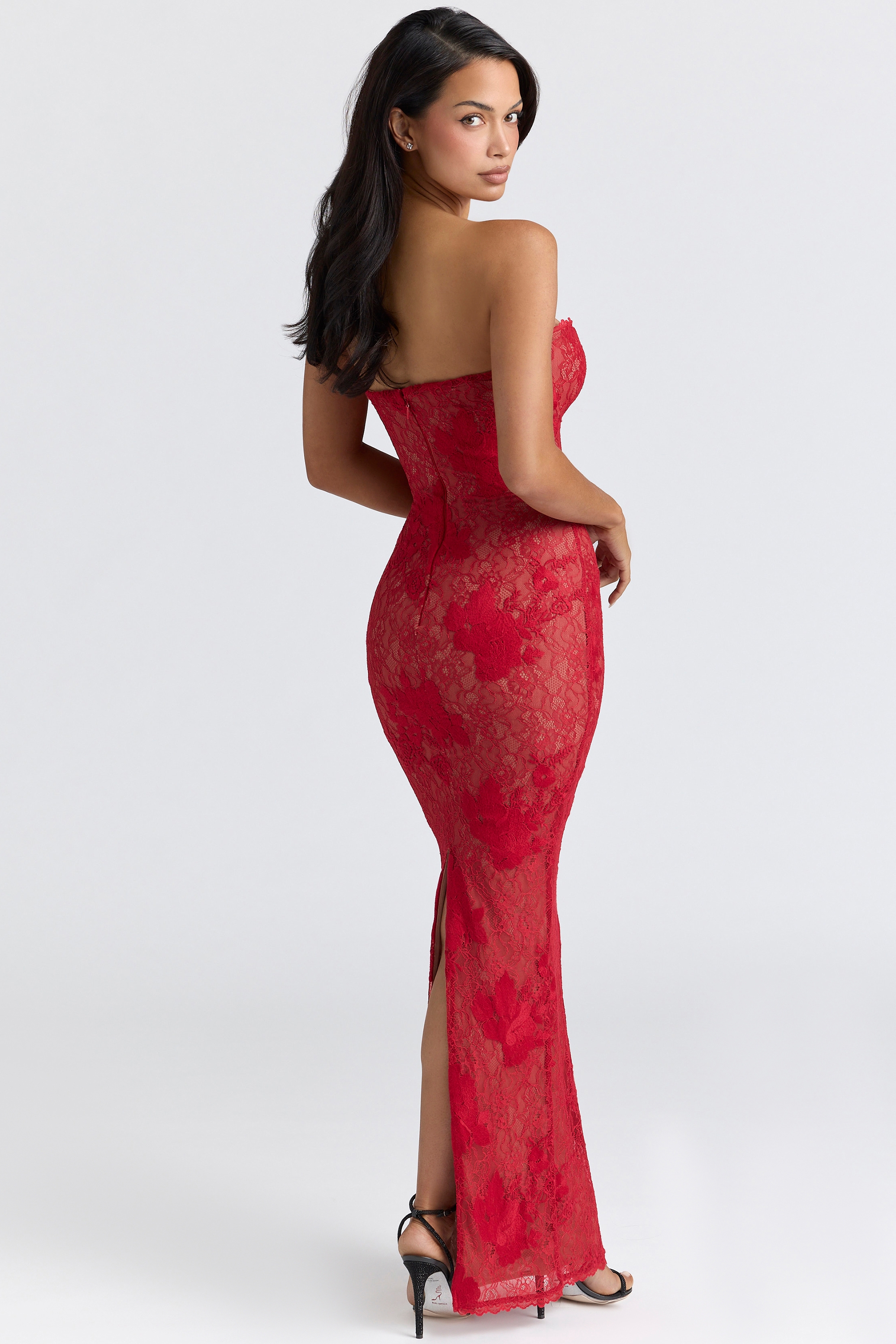 Red Lace Embroidered Maxi Dress - Limited Edition - TREBLEV