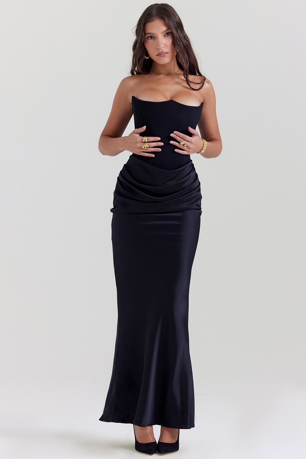 Black Strapless Corset Dress - TREBLEV