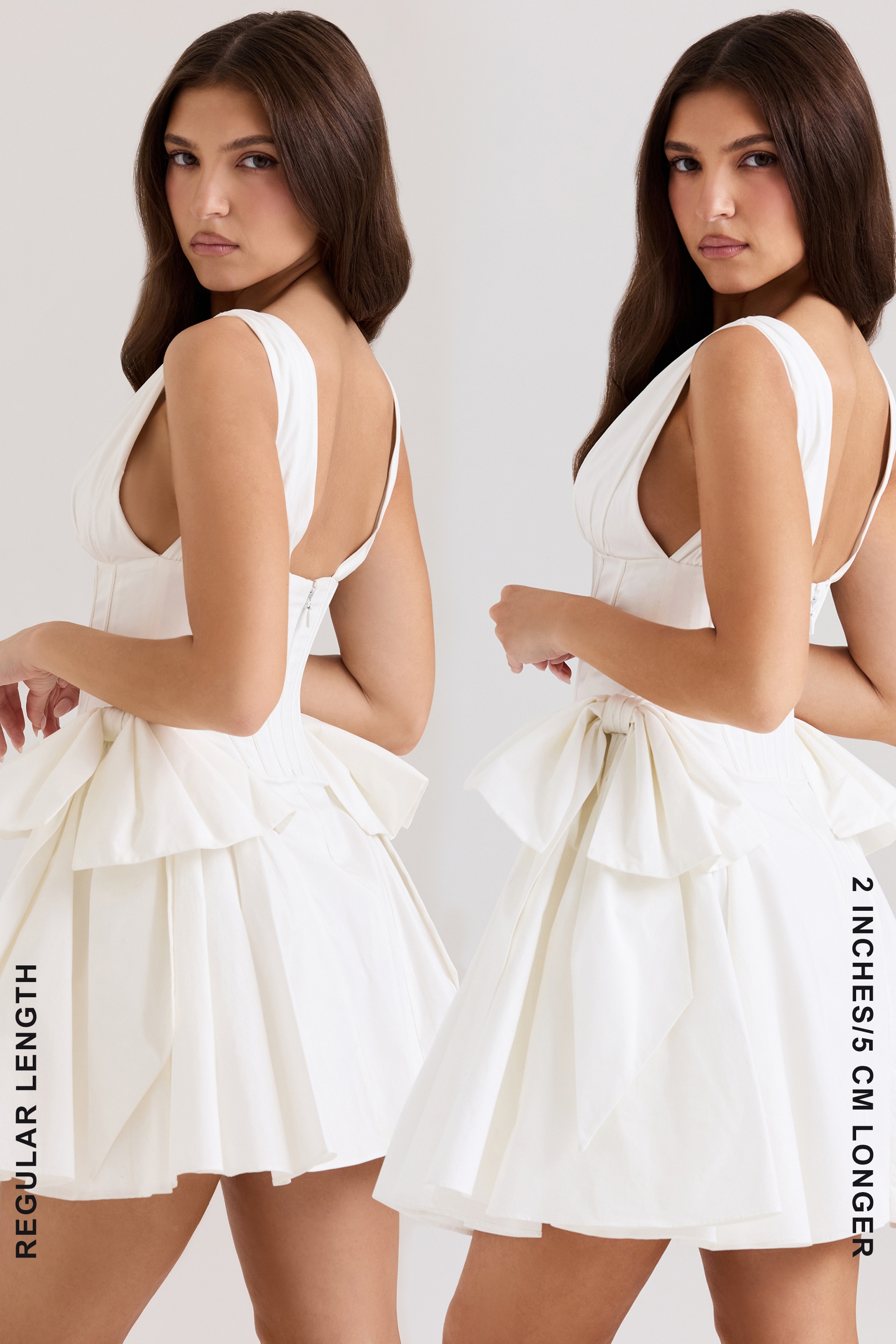 White Stretch Cotton Bow Mini Dress - TREBLEV