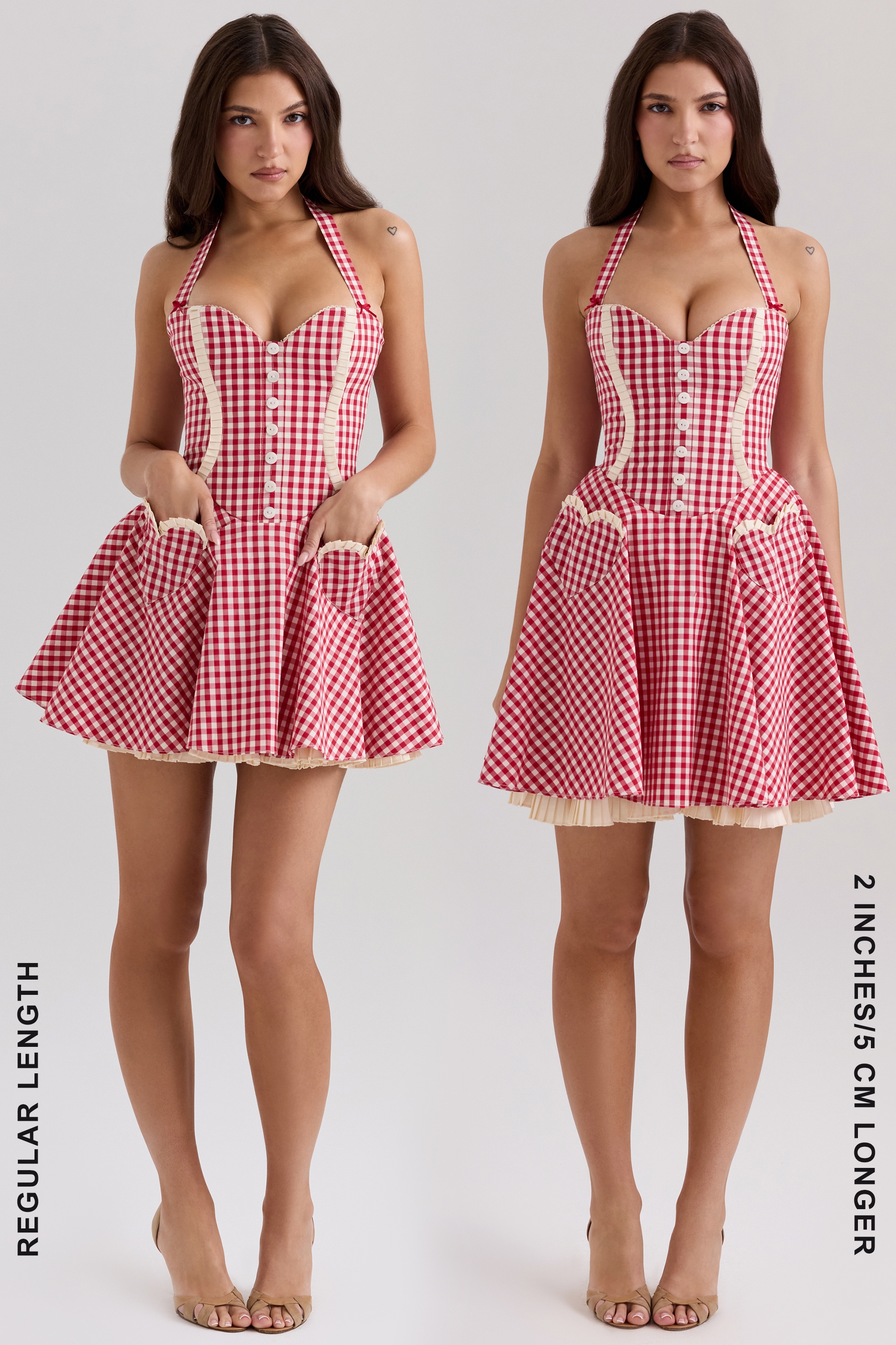 Red Gingham Cotton Halter Neck Mini Dress - TREBLEV