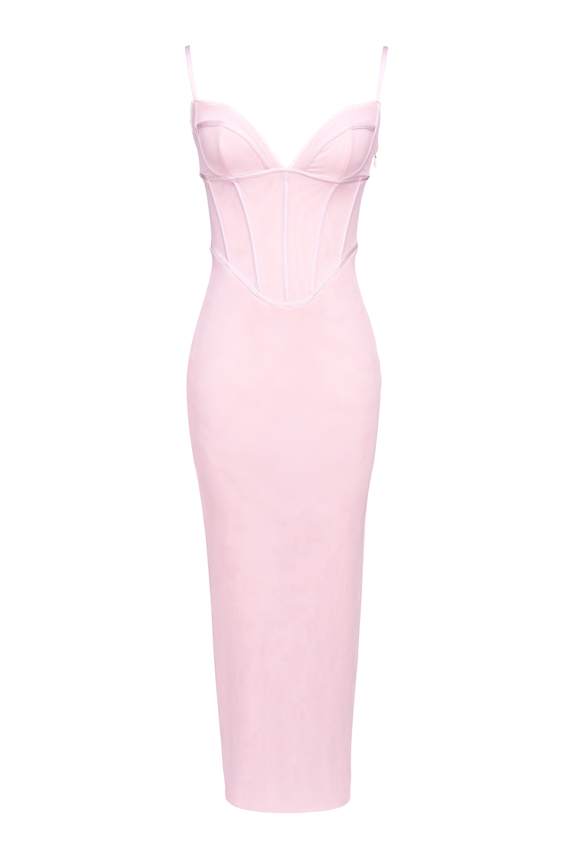 Pink Mesh Bodycon Maxi Dress - TREBLEV