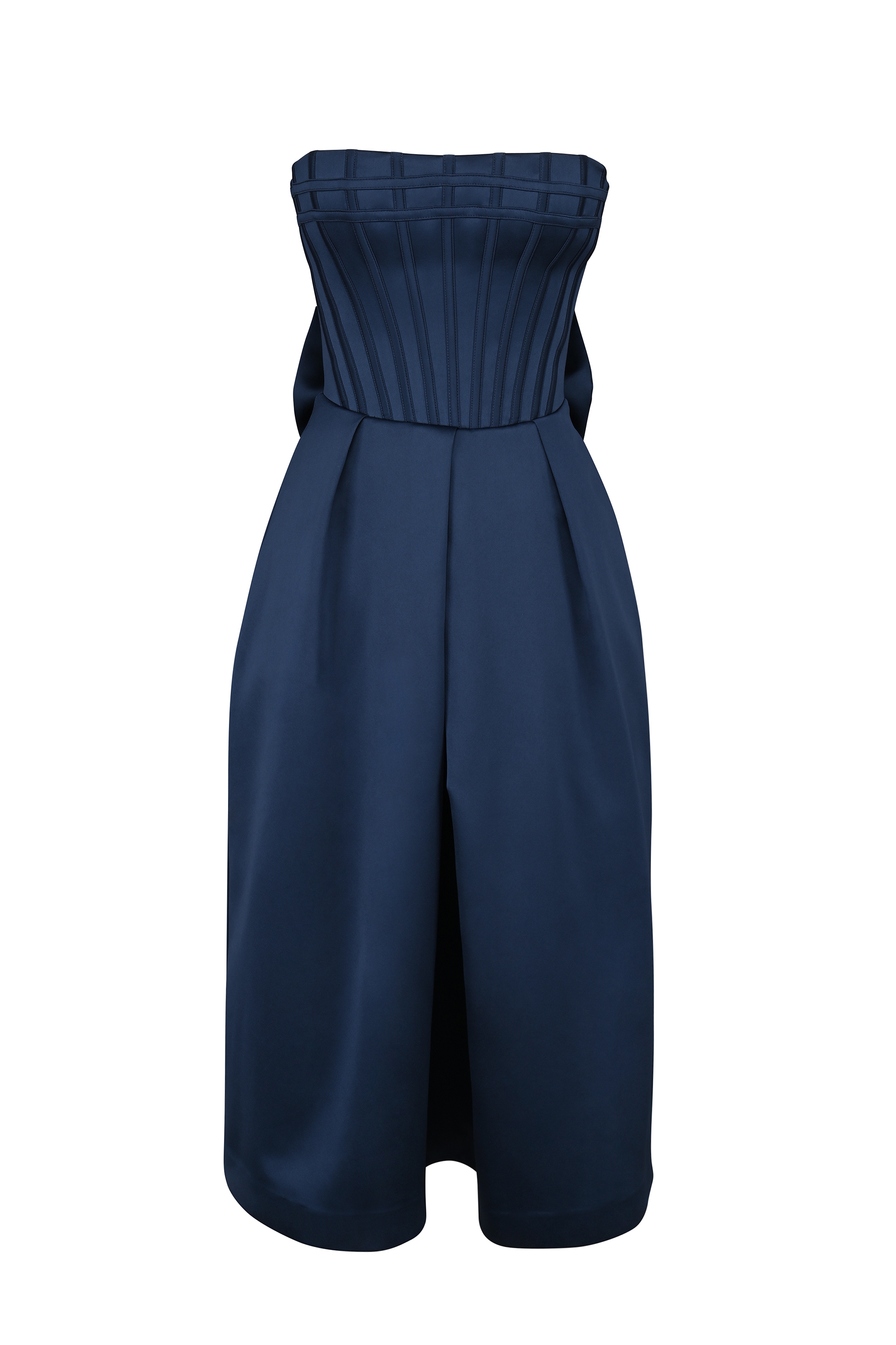 Midnight Blue Strapless Detachable Bow Midi Dress - TREBLEV