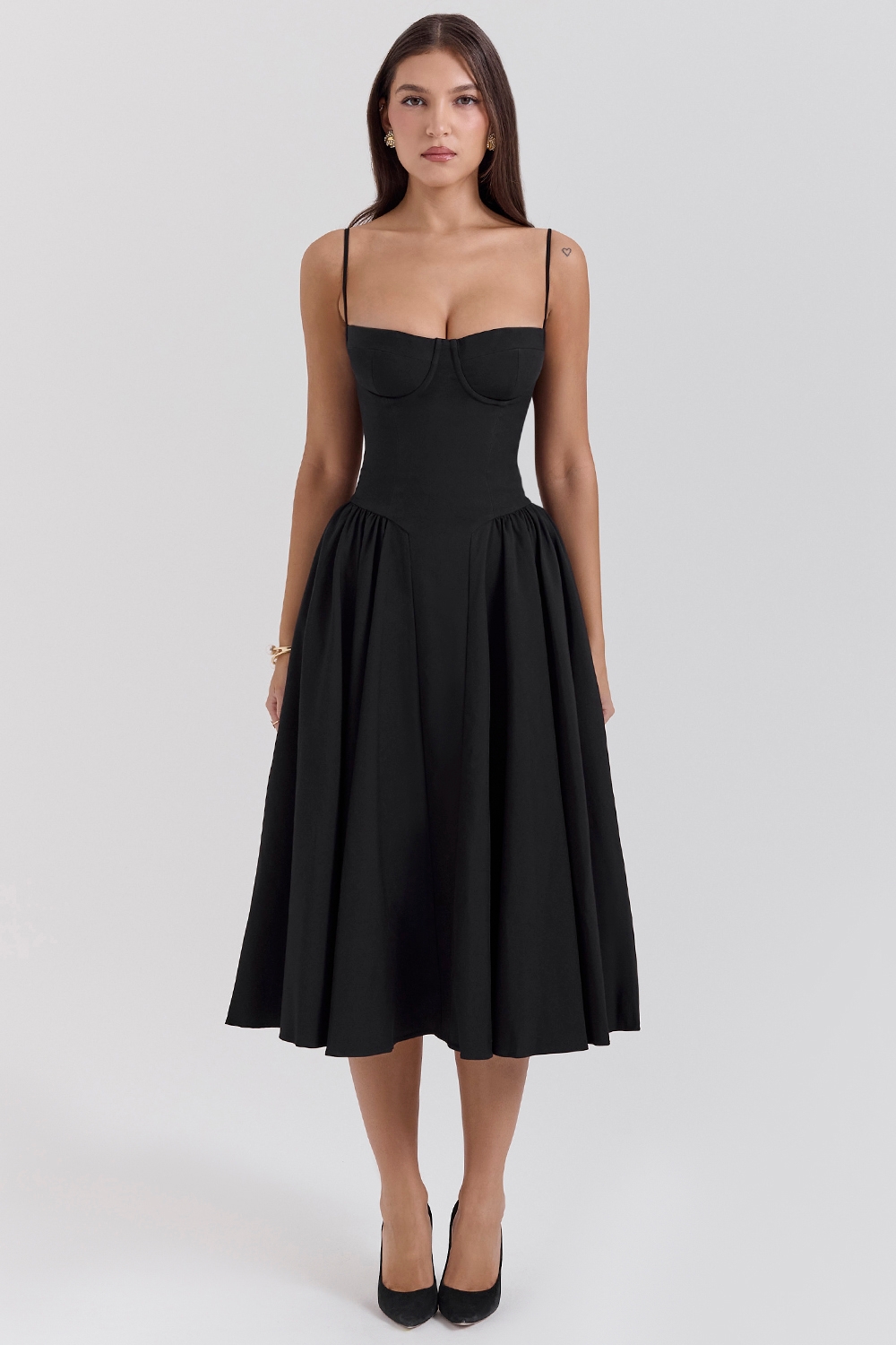 Black Corset Midi Dress - TREBLEV